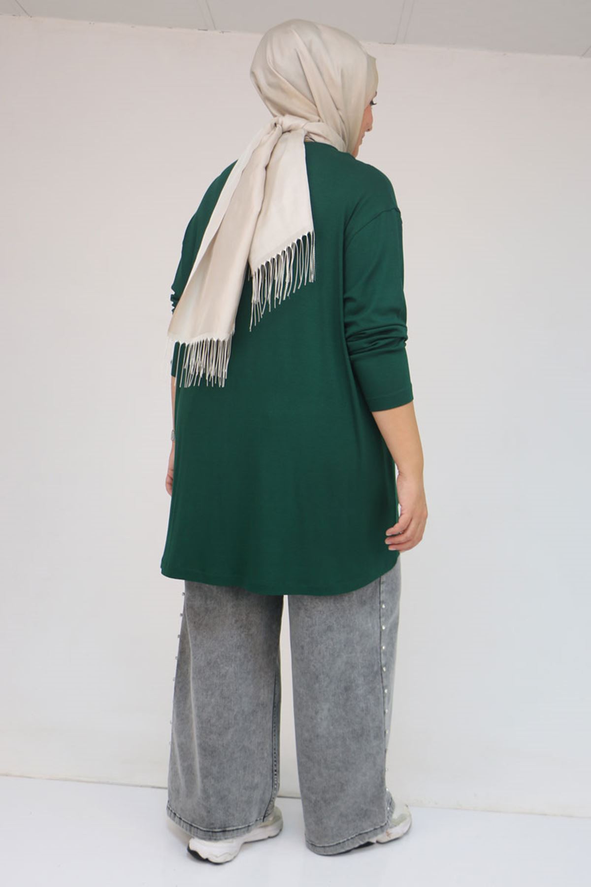 58121 Büyük Beden Yanları Biyeli Çilek Tunik - Zümrüt