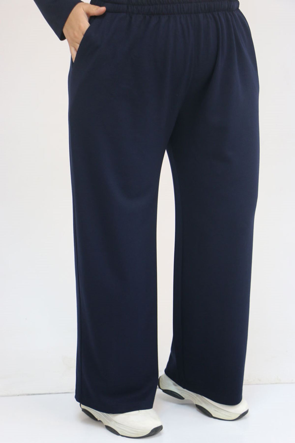 57035 Büyük Beden Omzu Apoletli Çıtçıt Detaylı Modal Takım - Lacivert