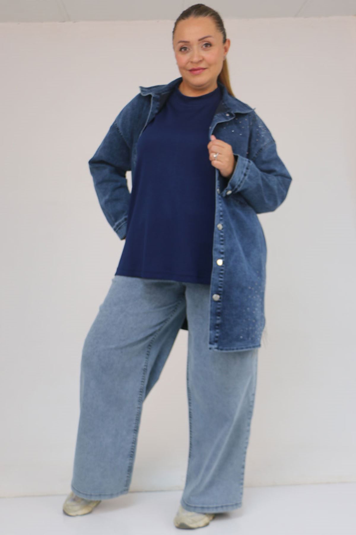 58510 Büyük Beden Kısa Modal İçlik - İndigo