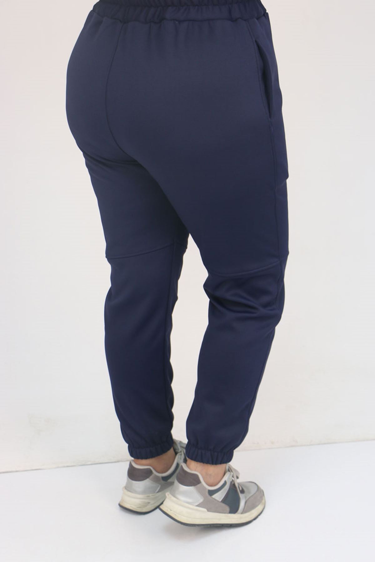 59508 Büyük Beden Parçalı Beli Lastikli Tayt - Lacivert