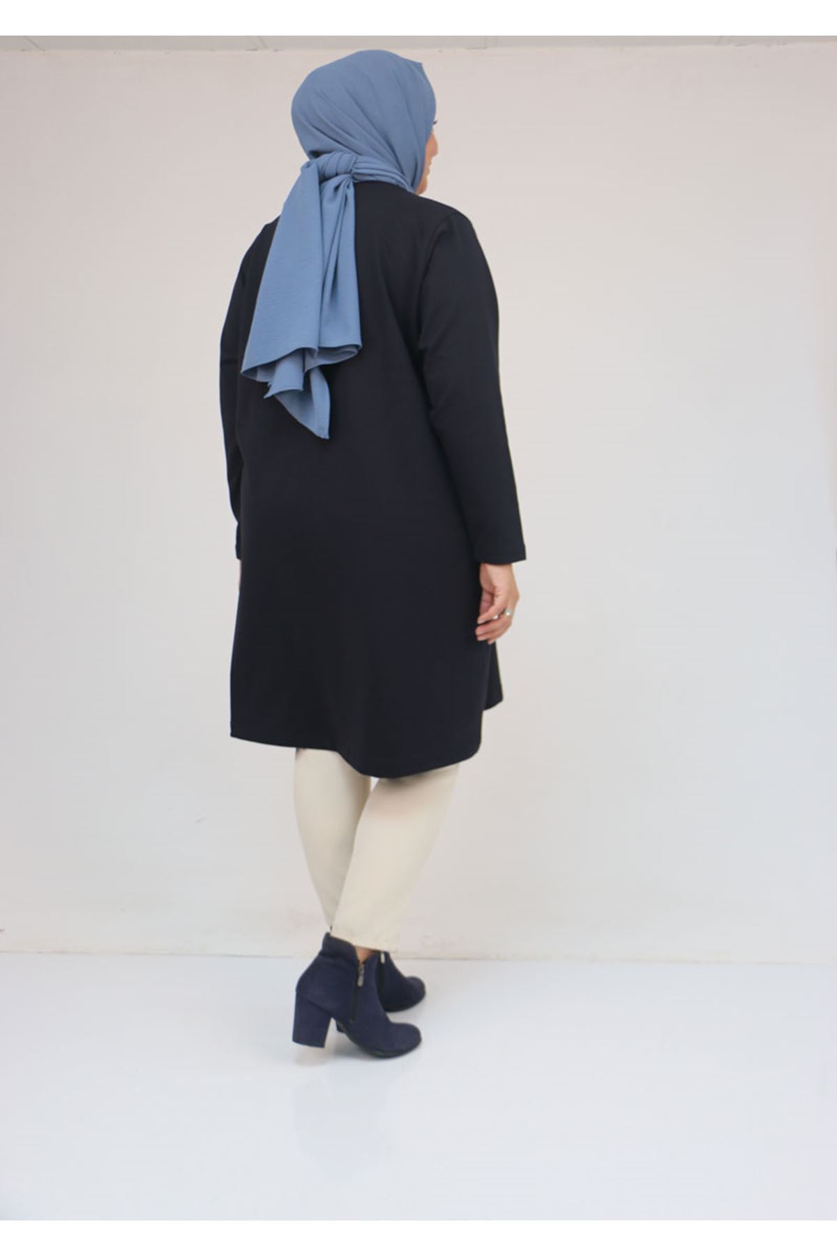 58167 Büyük Beden Taş Baskı Detaylı Modal Tunik - Lacivert