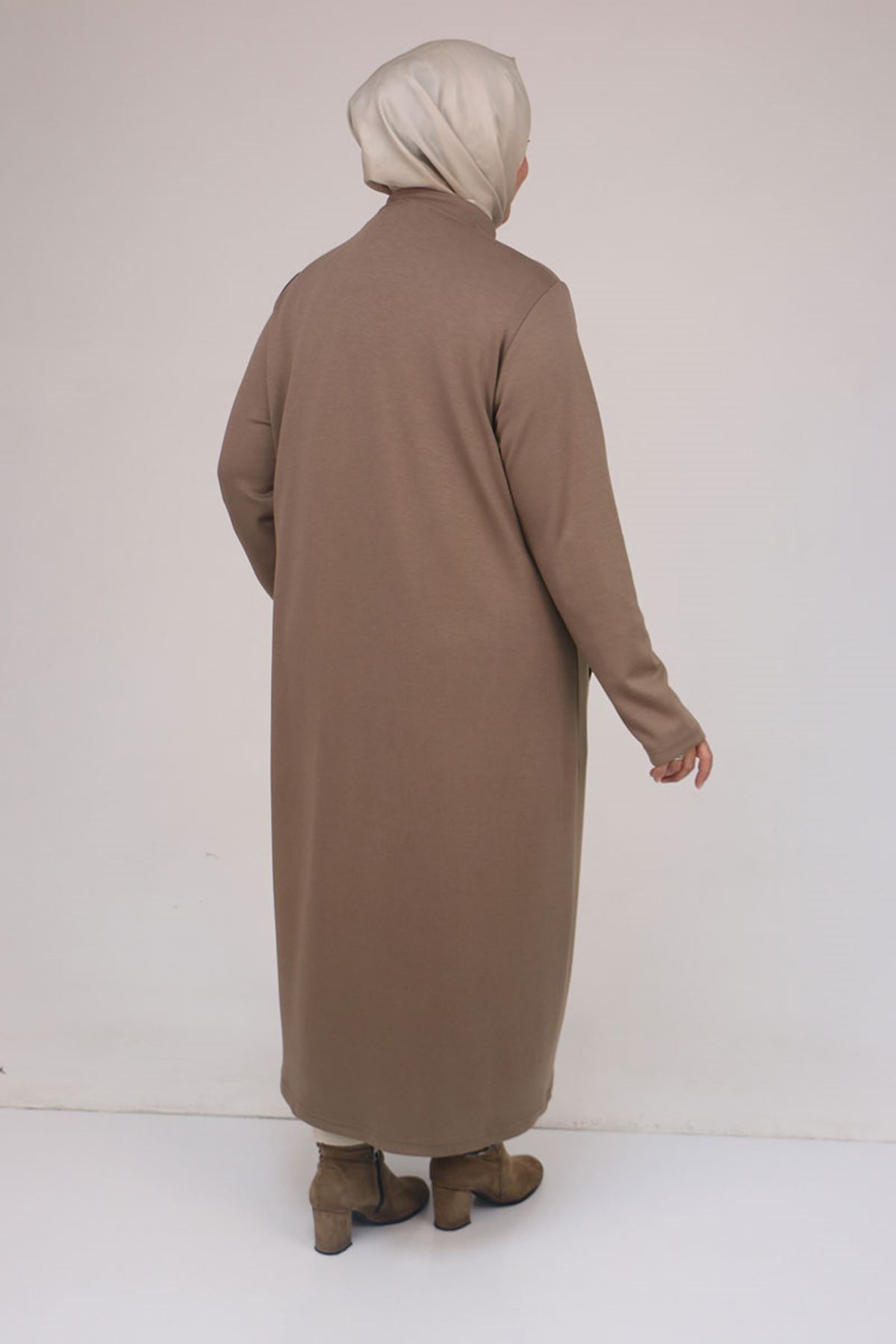 53058 Büyük Beden Fermuarlı Batik-Modal Ceket - Vizon