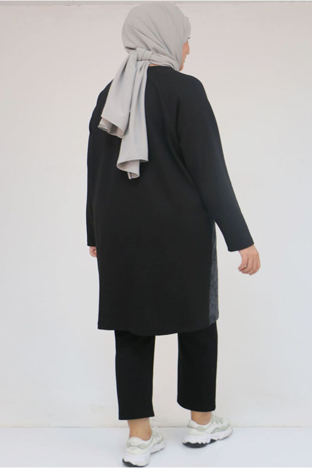 26K58162 - SİYAH -  Büyük Beden Garnili Modal Tunik