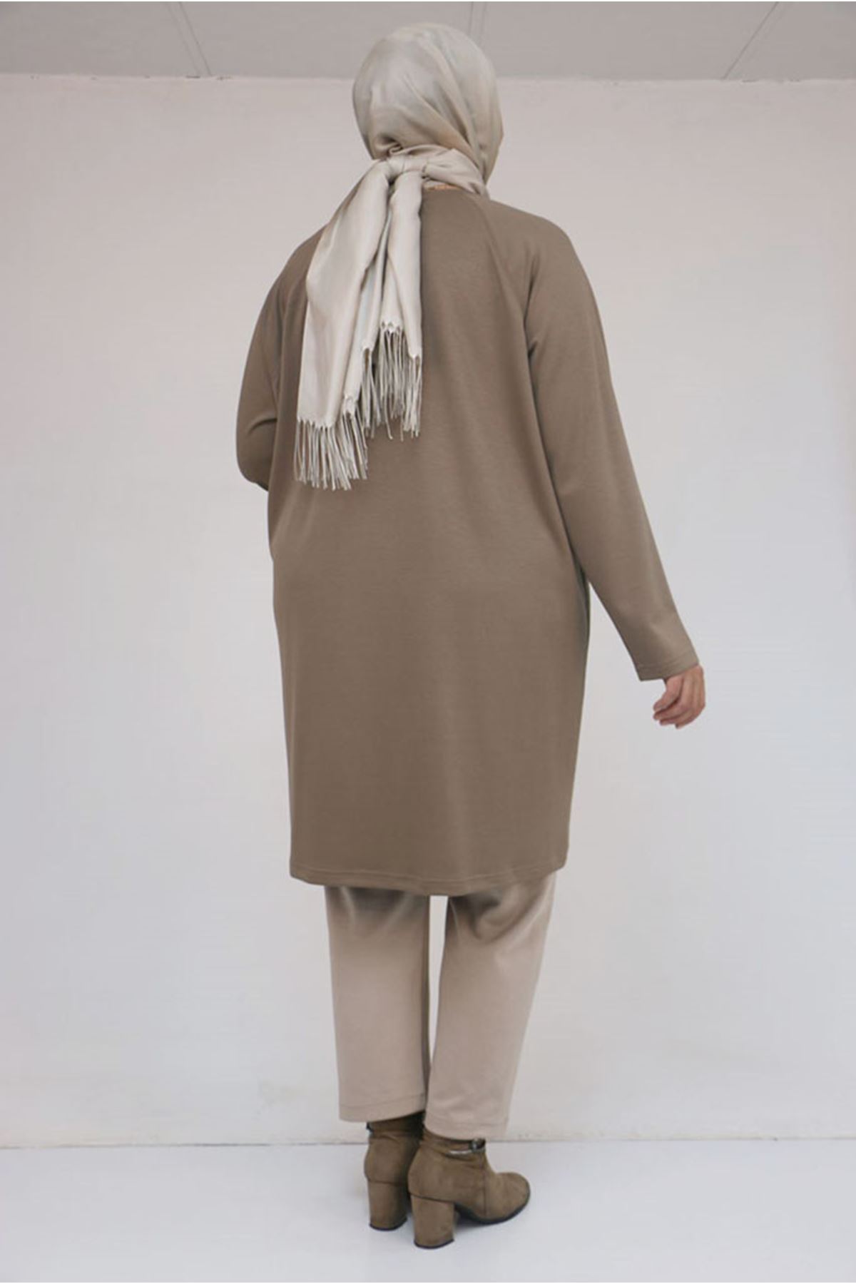 26K58162 - VİZON -  Büyük Beden Garnili Modal Tunik