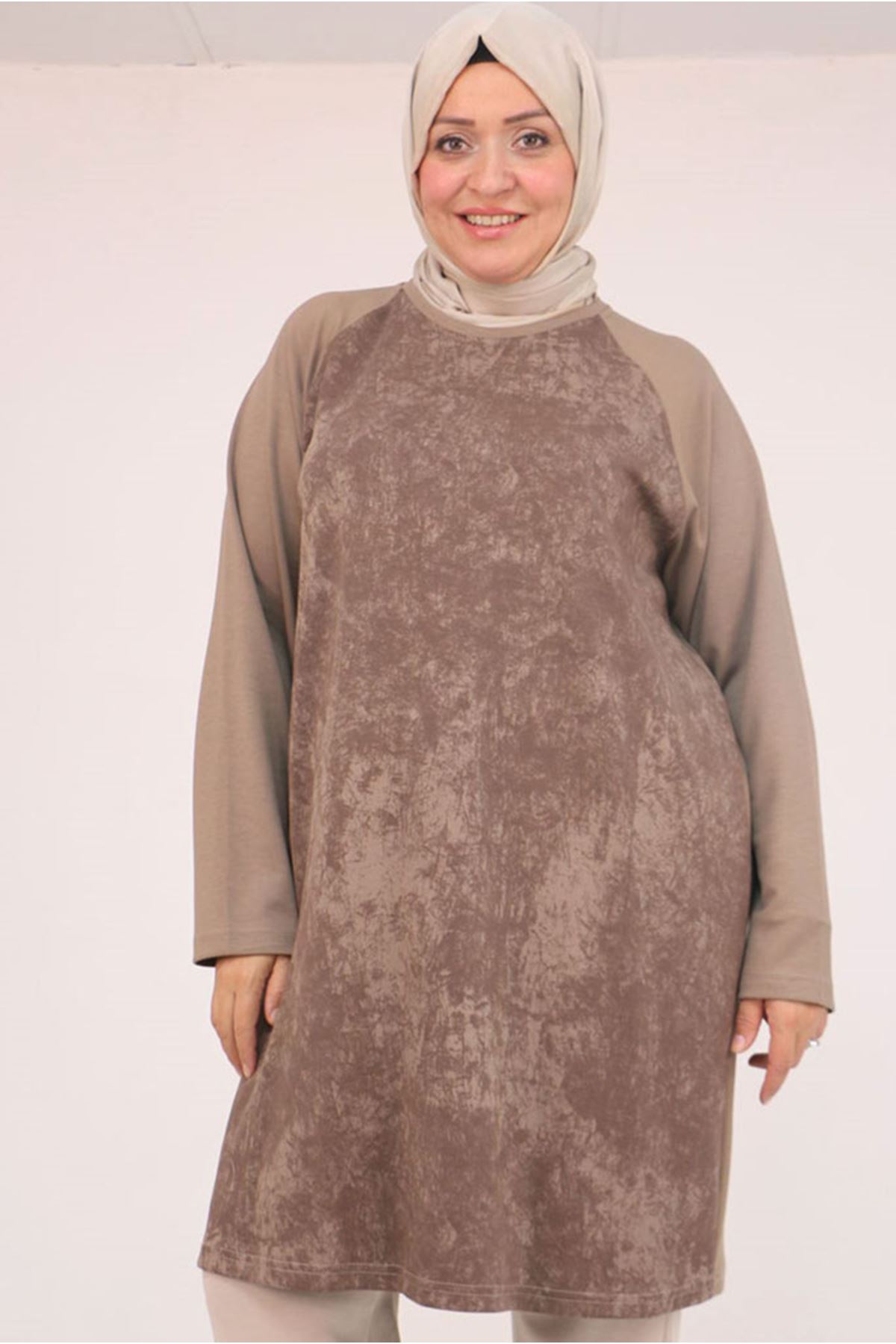 26K58162 - VİZON -  Büyük Beden Garnili Modal Tunik