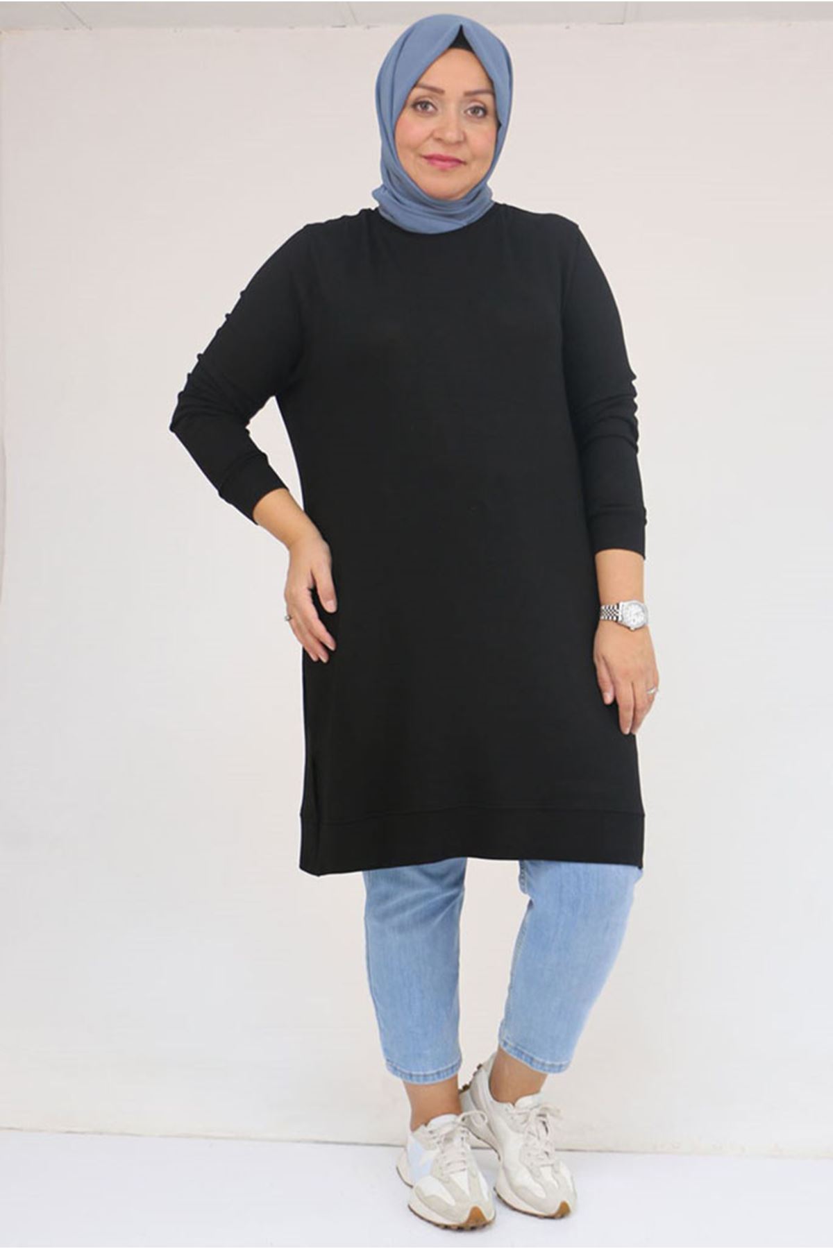 26K58120 - SİYAH -  Büyük Beden Manşetli Çilek Tunik