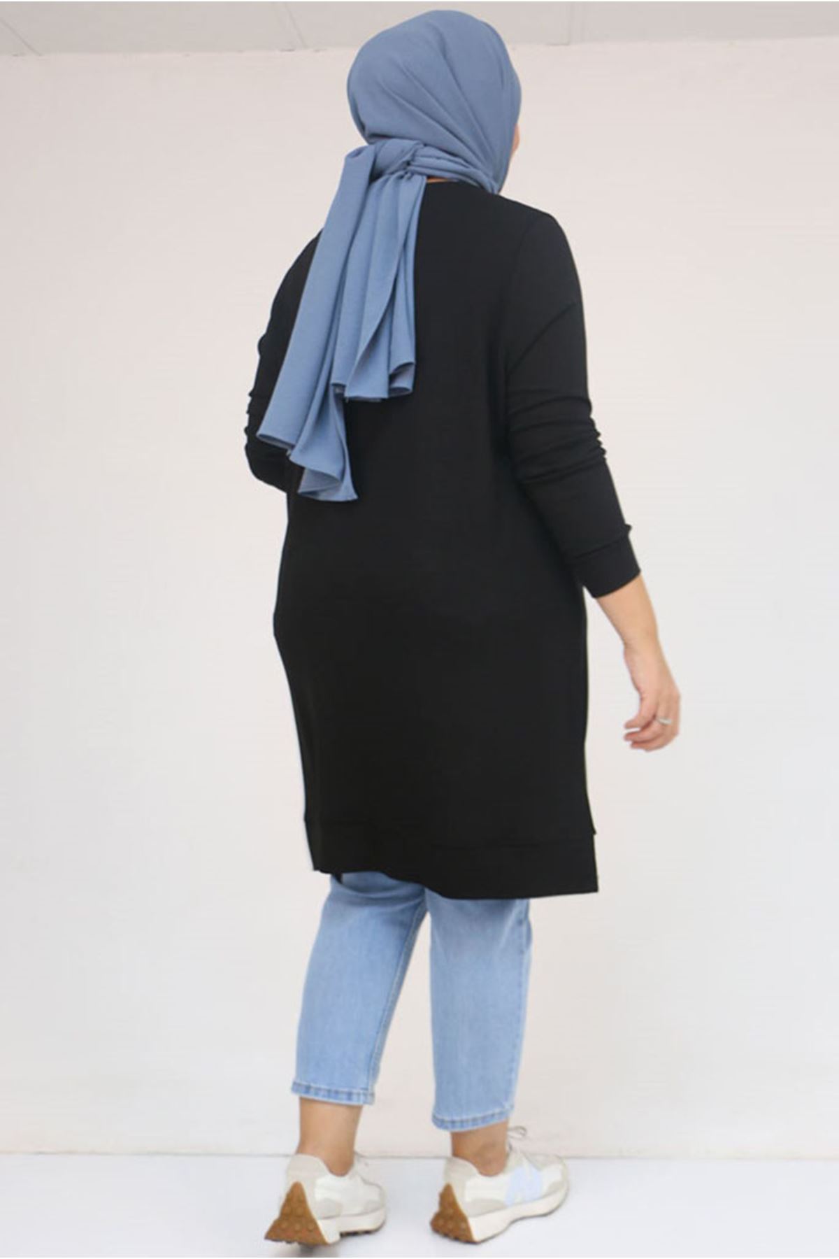 26K58120 - SİYAH -  Büyük Beden Manşetli Çilek Tunik