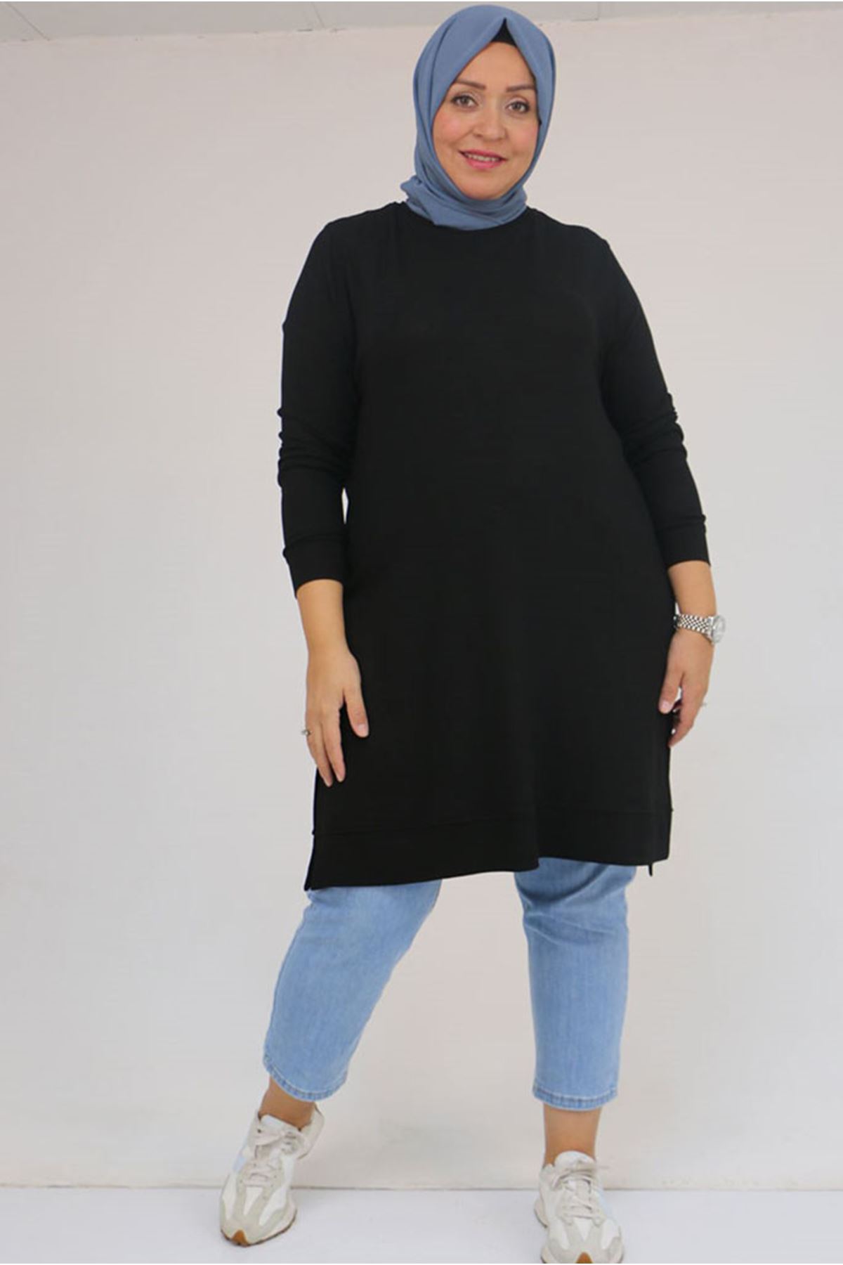 26K58120 - SİYAH -  Büyük Beden Manşetli Çilek Tunik