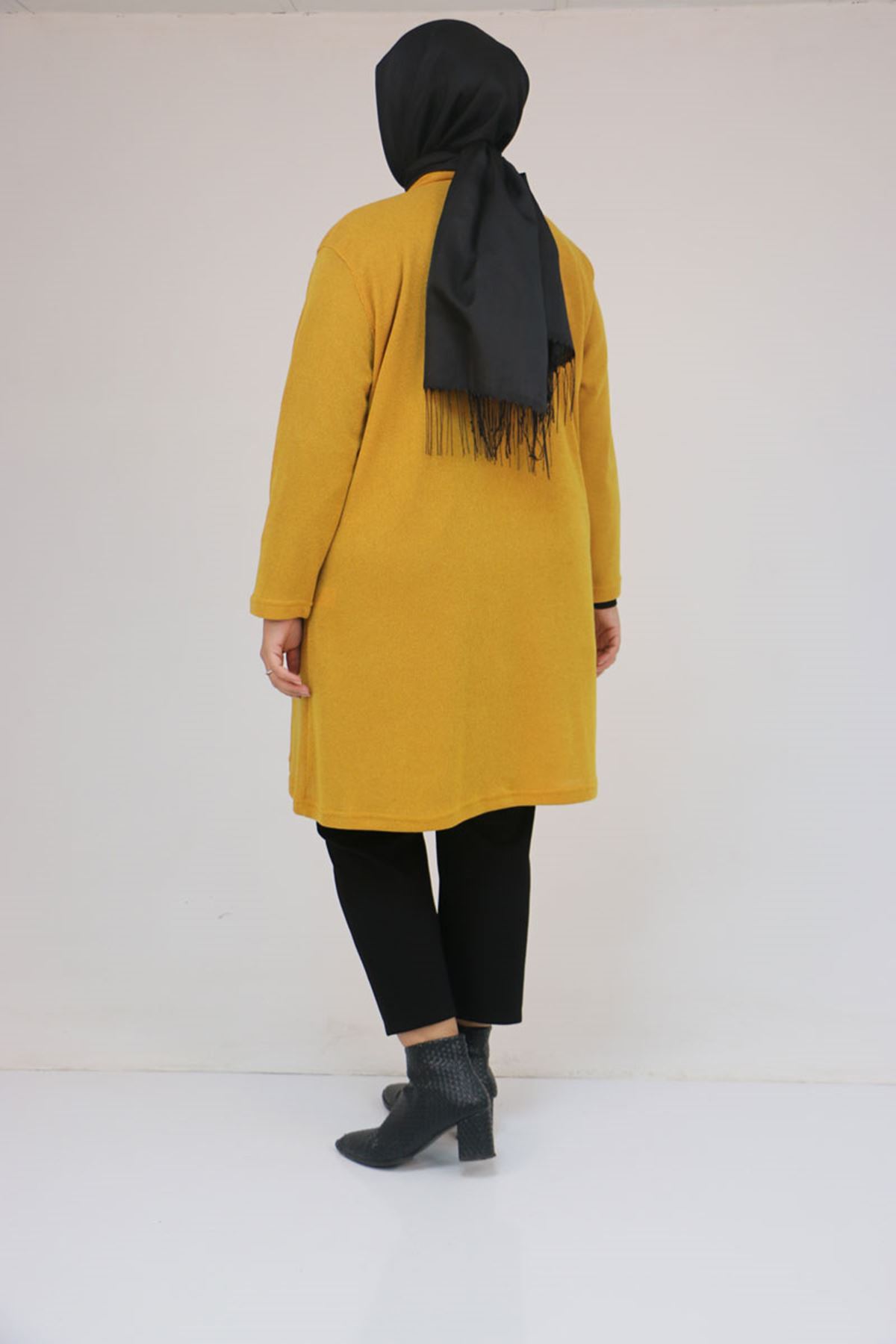 53036 Büyük Beden Mir Ceket - Hardal