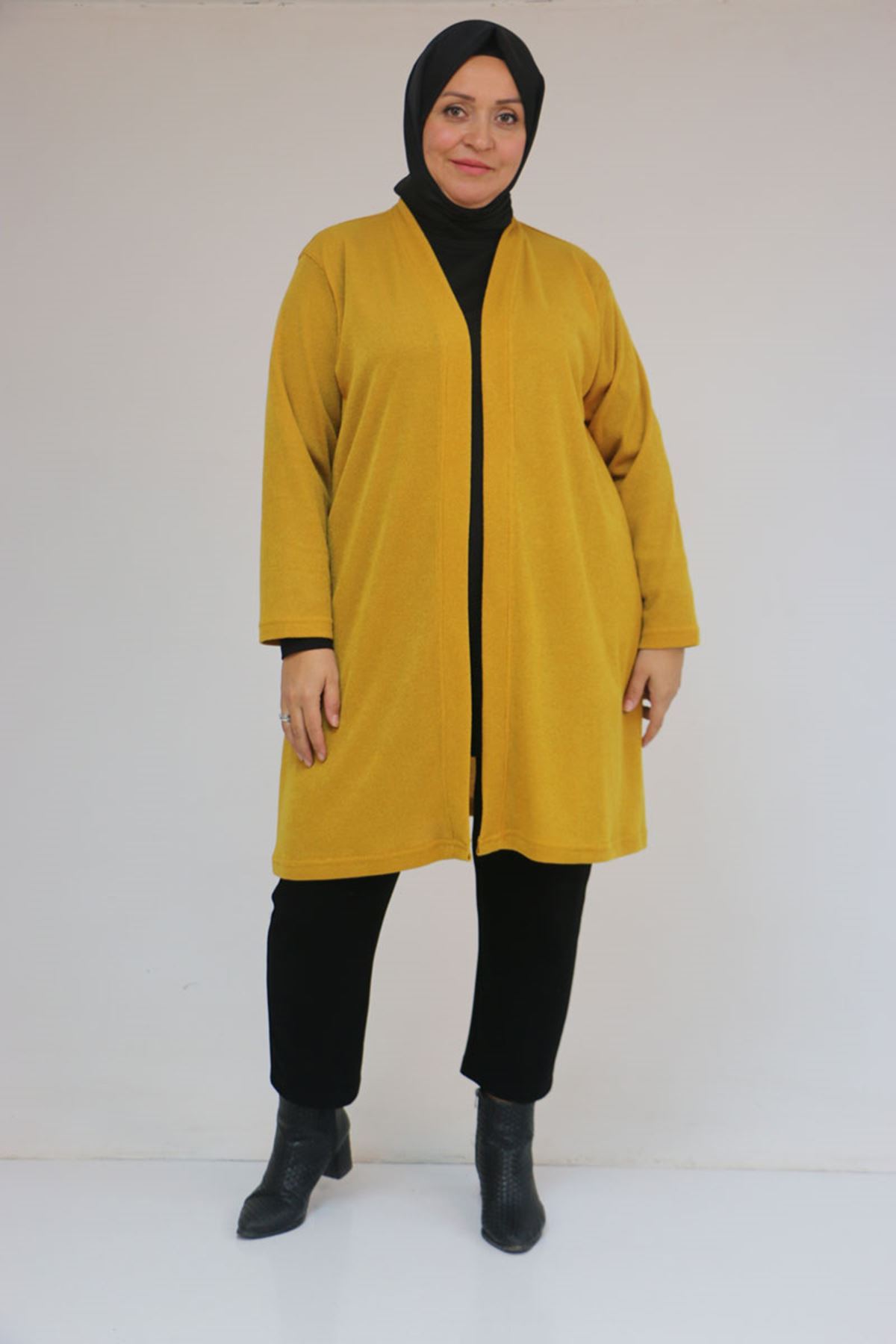 53036 Büyük Beden Mir Ceket - Hardal