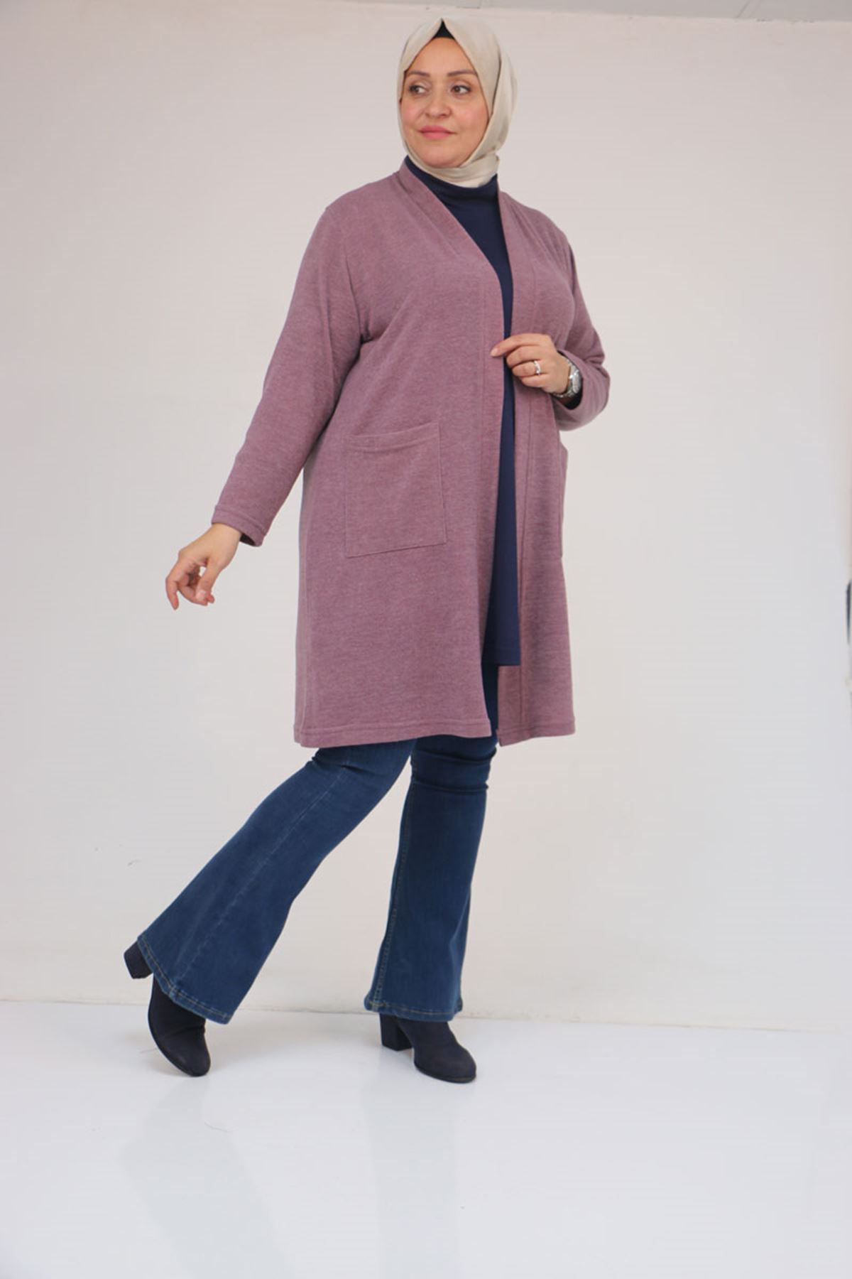 53034 Büyük Beden Cep Detaylı Mir Ceket - Gül Kurusu