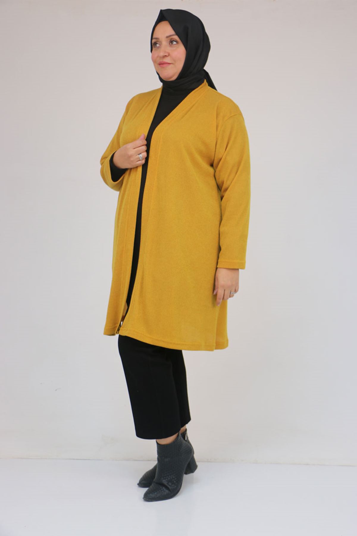 53036 Büyük Beden Mir Ceket - Hardal