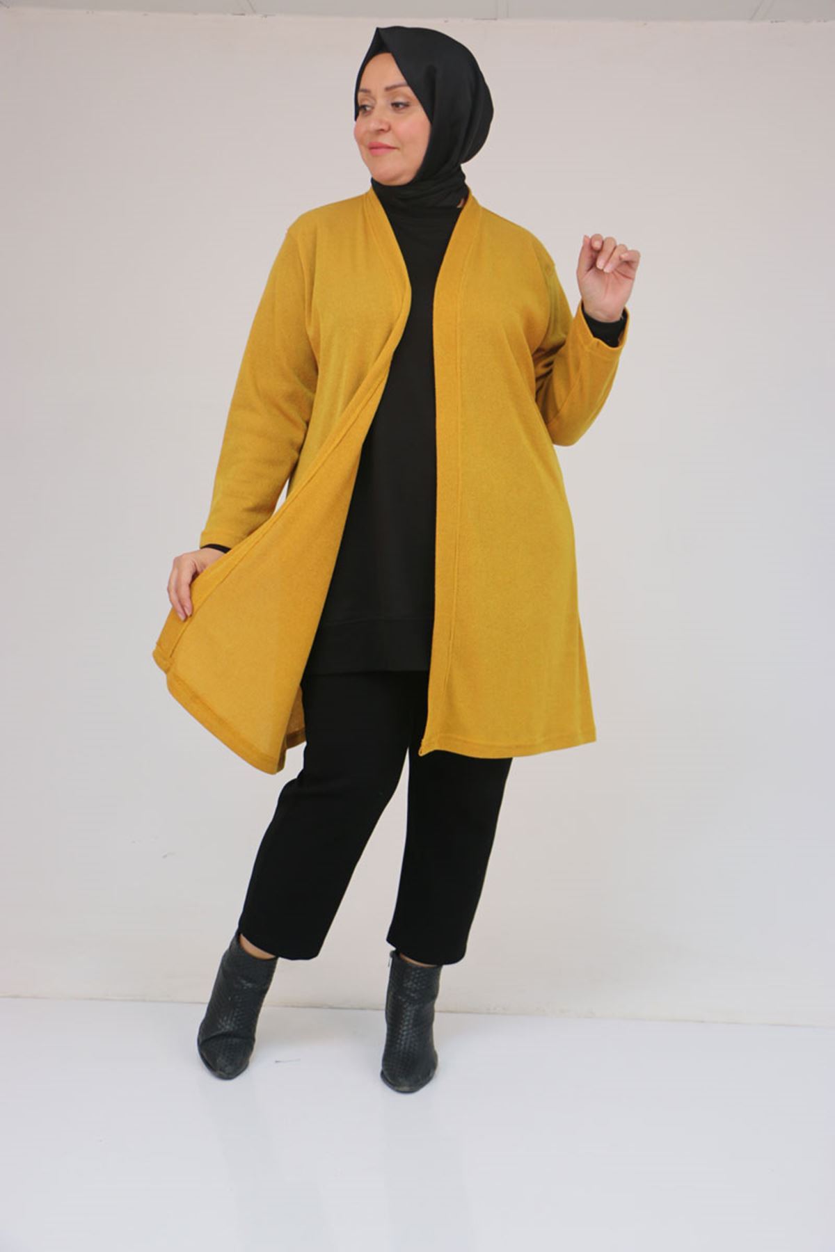 53036 Büyük Beden Mir Ceket - Hardal