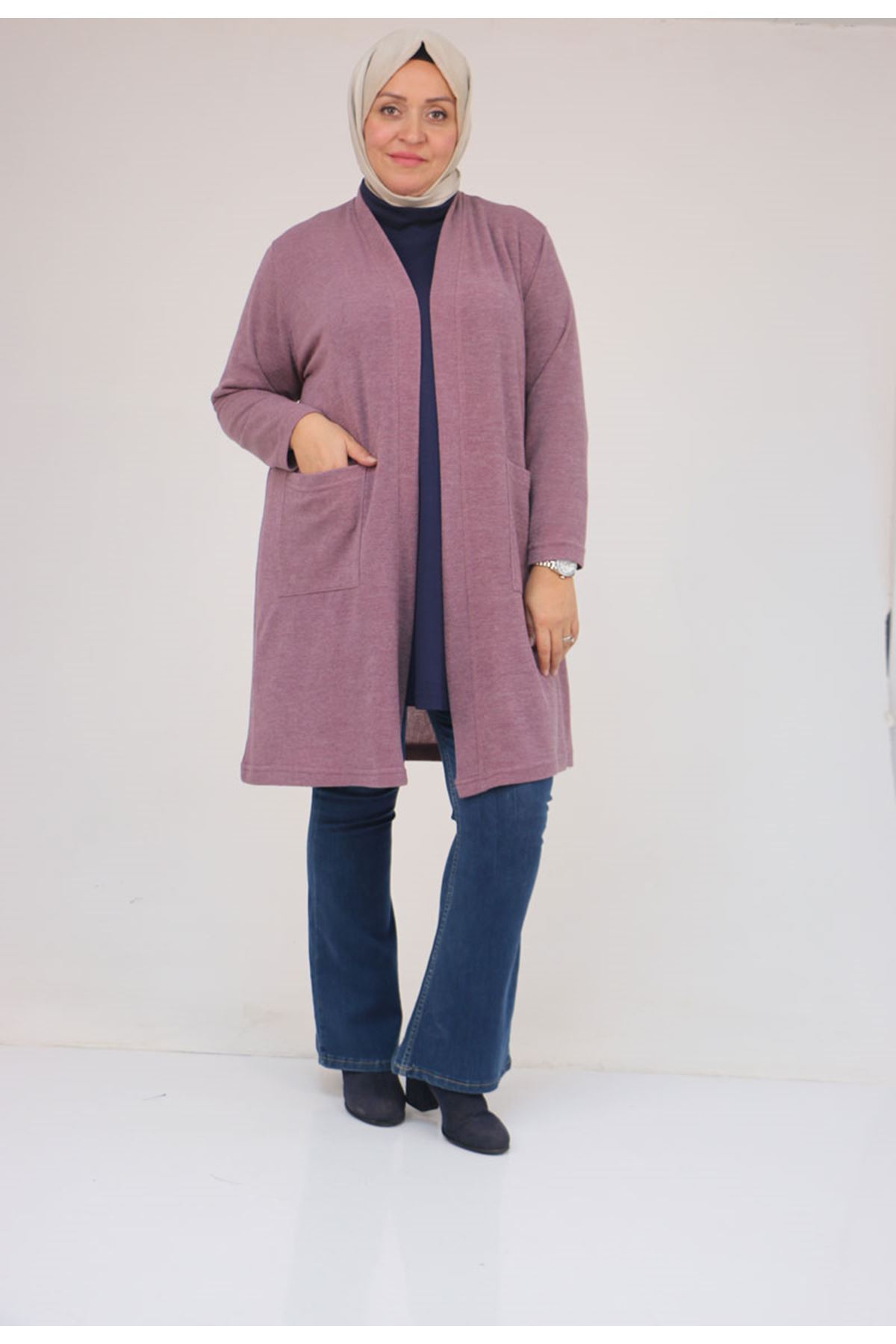 53034 Büyük Beden Cep Detaylı Mir Ceket - Gül Kurusu