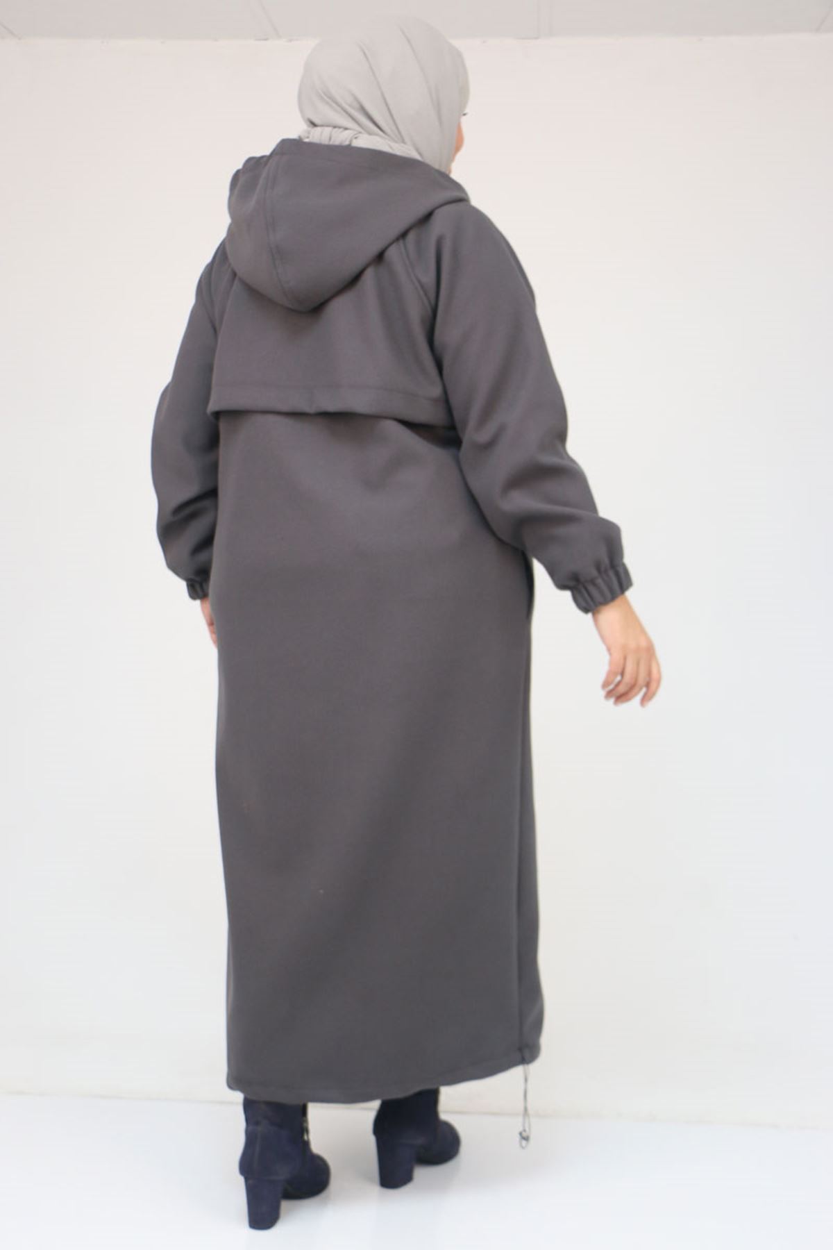 43082 Büyük Beden Eteği Bebe Lastikli Kaşe Kaban - Antrasit