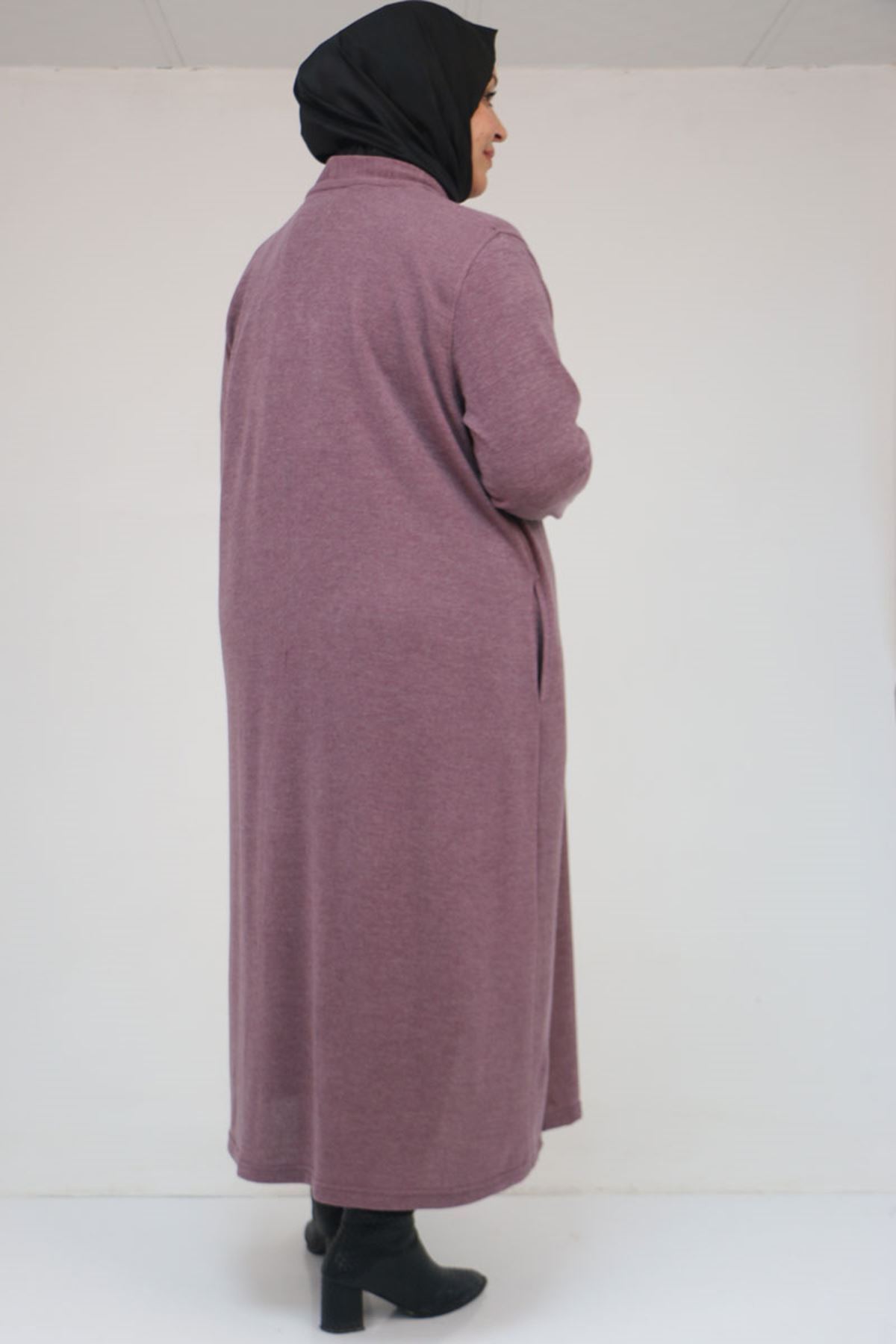 53061 Büyük Beden Cepli Uzun Mir Ceket - Gül Kurusu