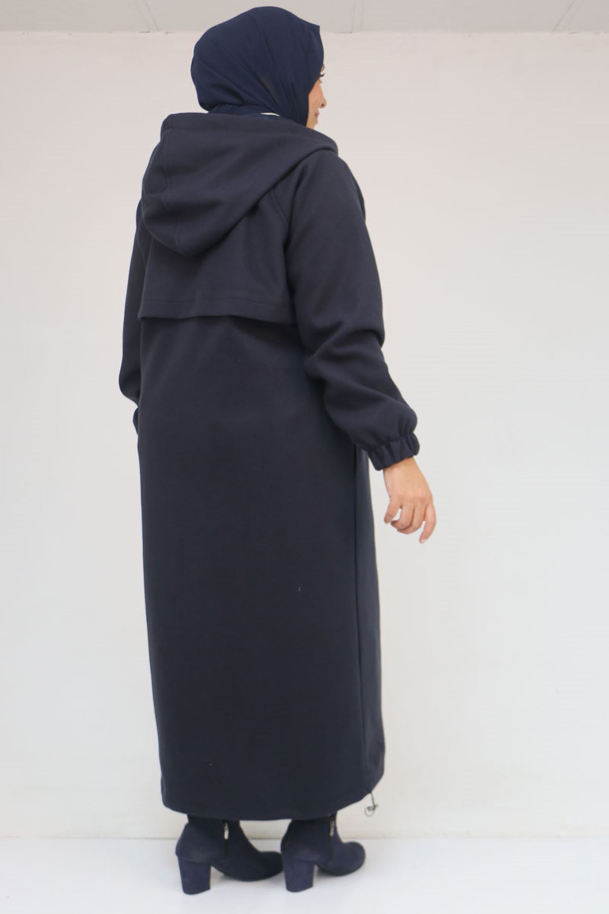 43082 Büyük Beden Eteği Bebe Lastikli Kaşe Kaban - Lacivert