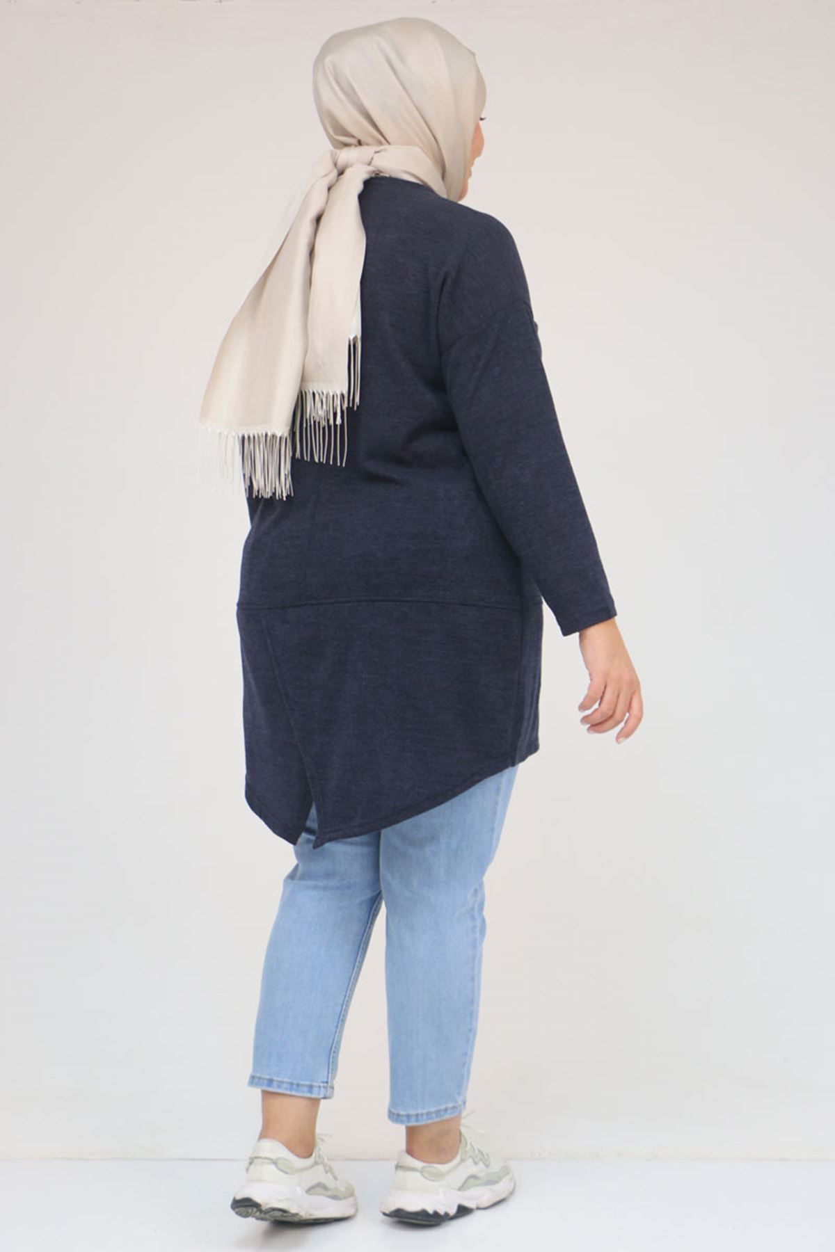 58166 Büyük Beden Makas Mir Tunik - Lacivert