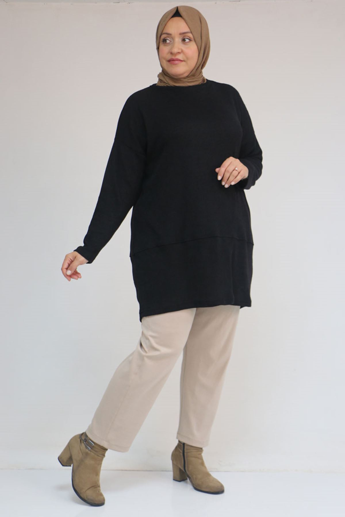 58166 Büyük Beden Makas Mir Tunik - Siyah