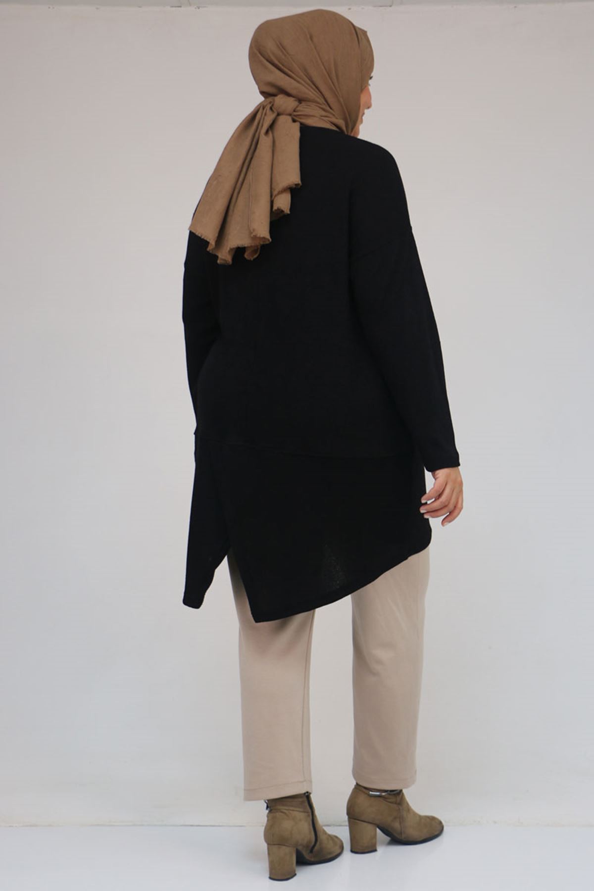 58166 Büyük Beden Makas Mir Tunik - Siyah