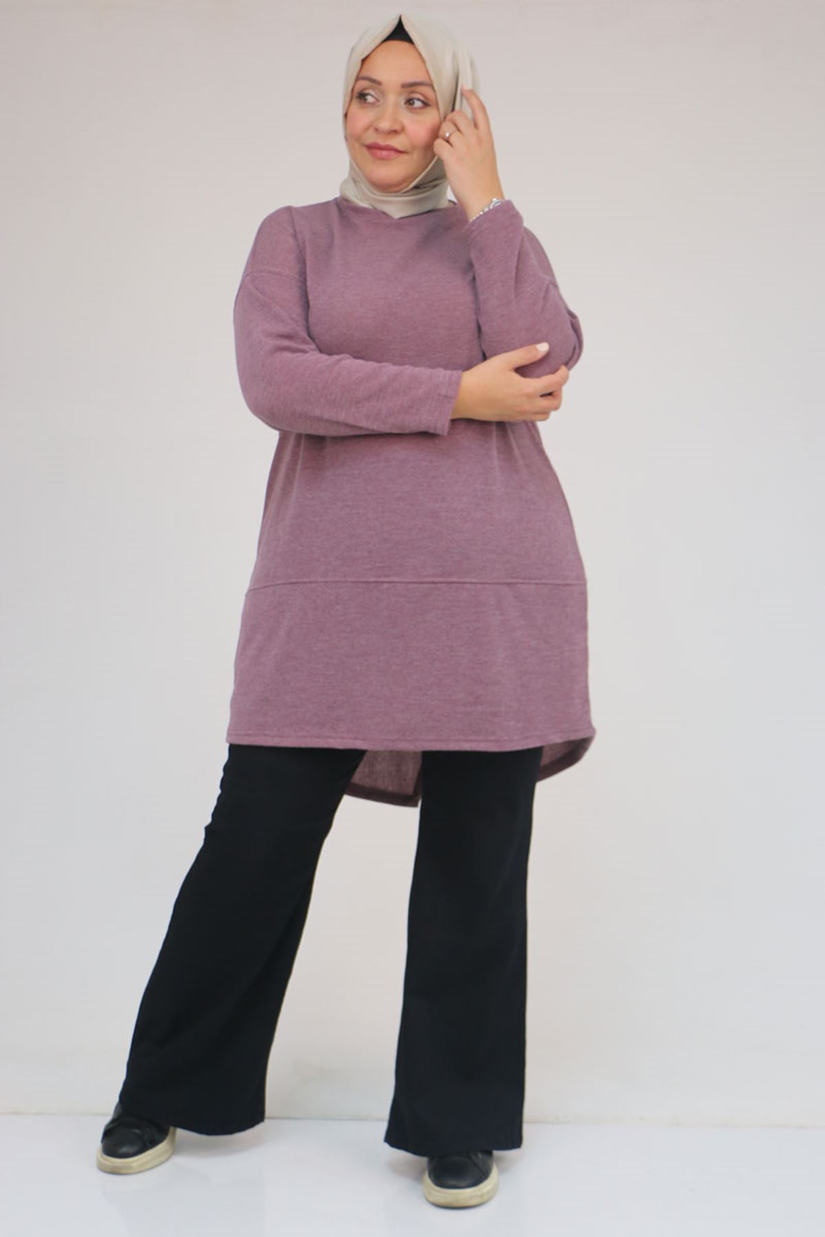 58166 Büyük Beden Makas Mir Tunik - Gül Kurusu