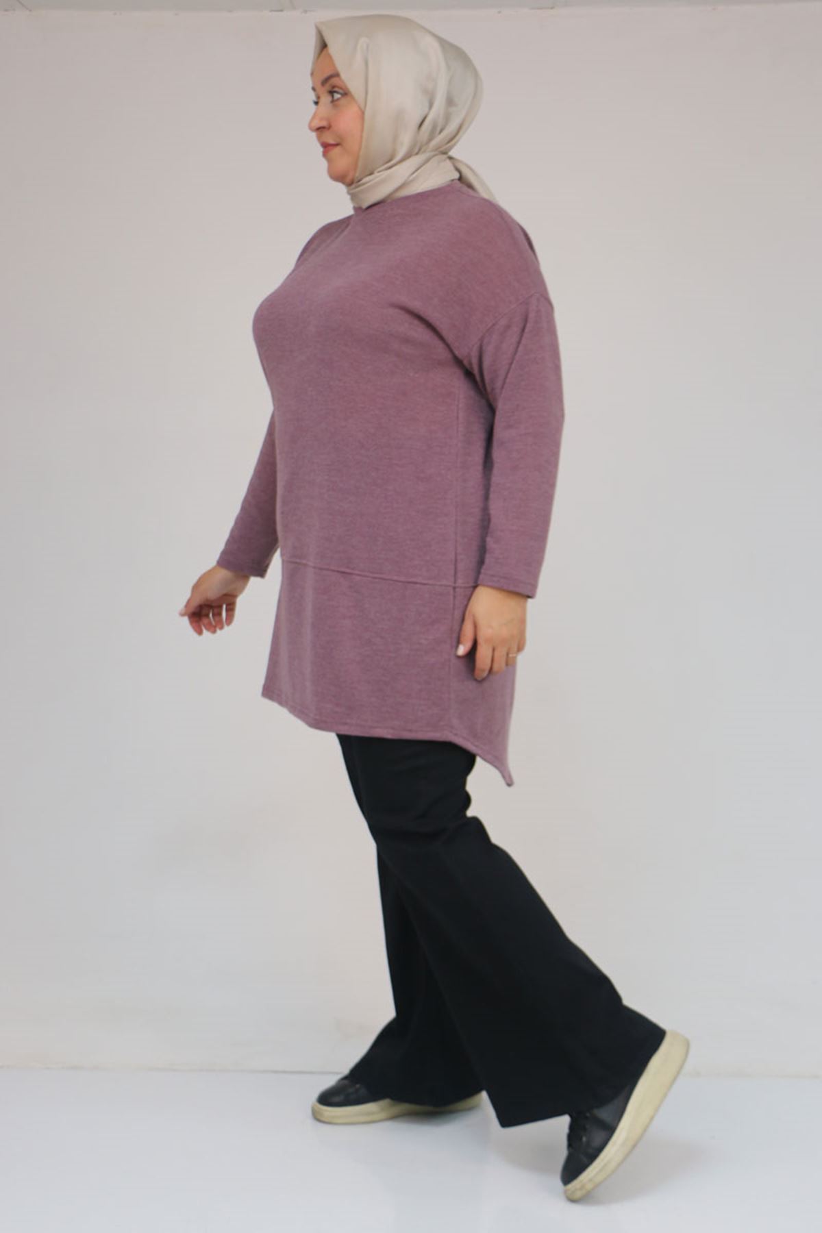 58166 Büyük Beden Makas Mir Tunik - Gül Kurusu