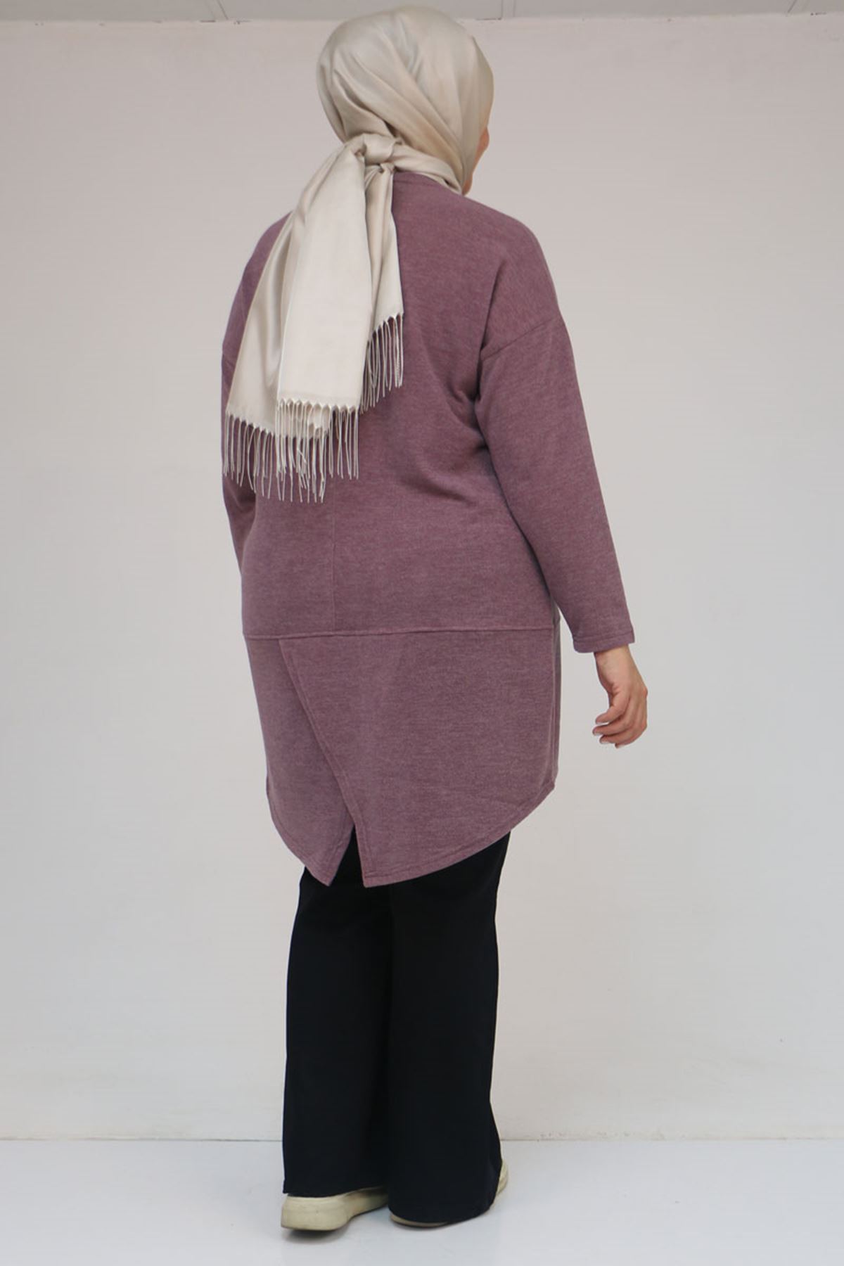 58166 Büyük Beden Makas Mir Tunik - Gül Kurusu