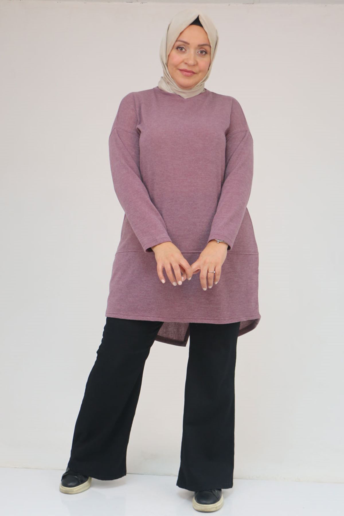 58166 Büyük Beden Makas Mir Tunik - Gül Kurusu