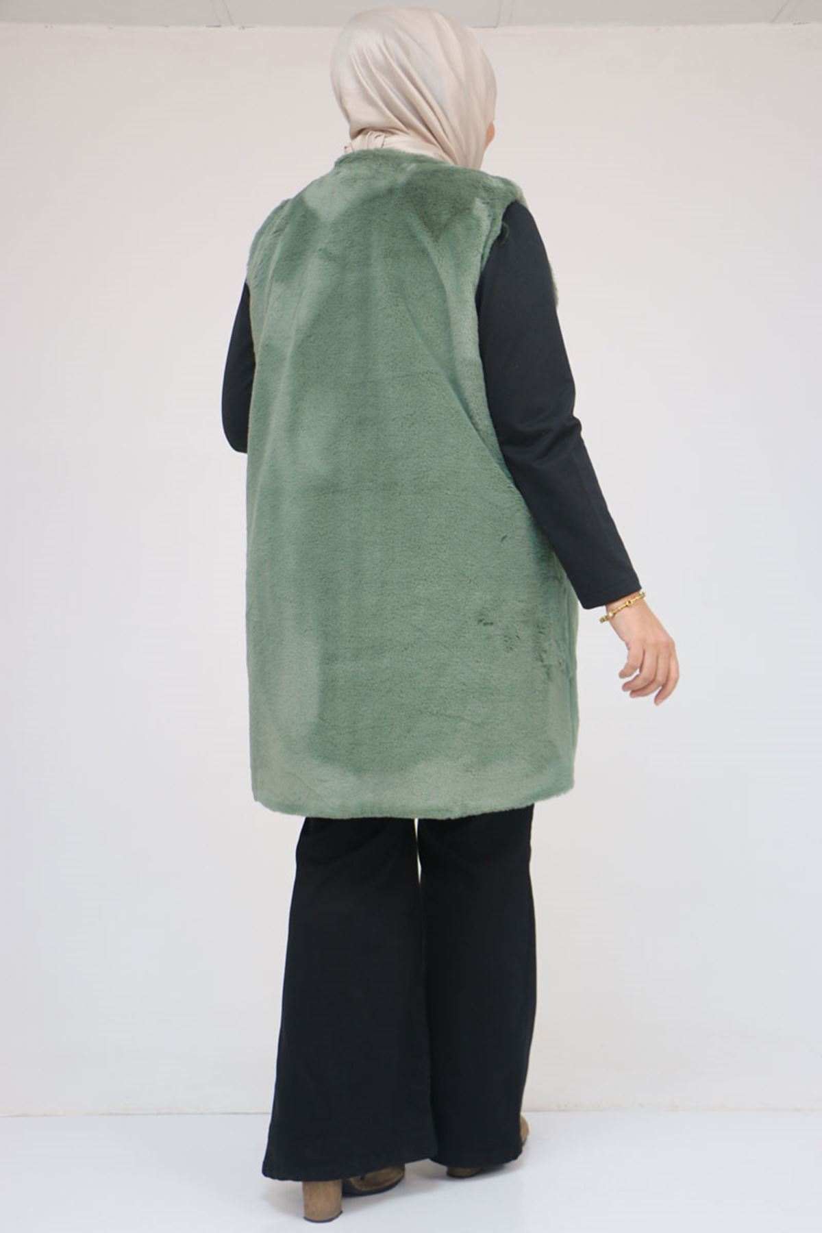 54013 Büyük Beden Cepli Rabbit Astarlı Yelek - Nefti