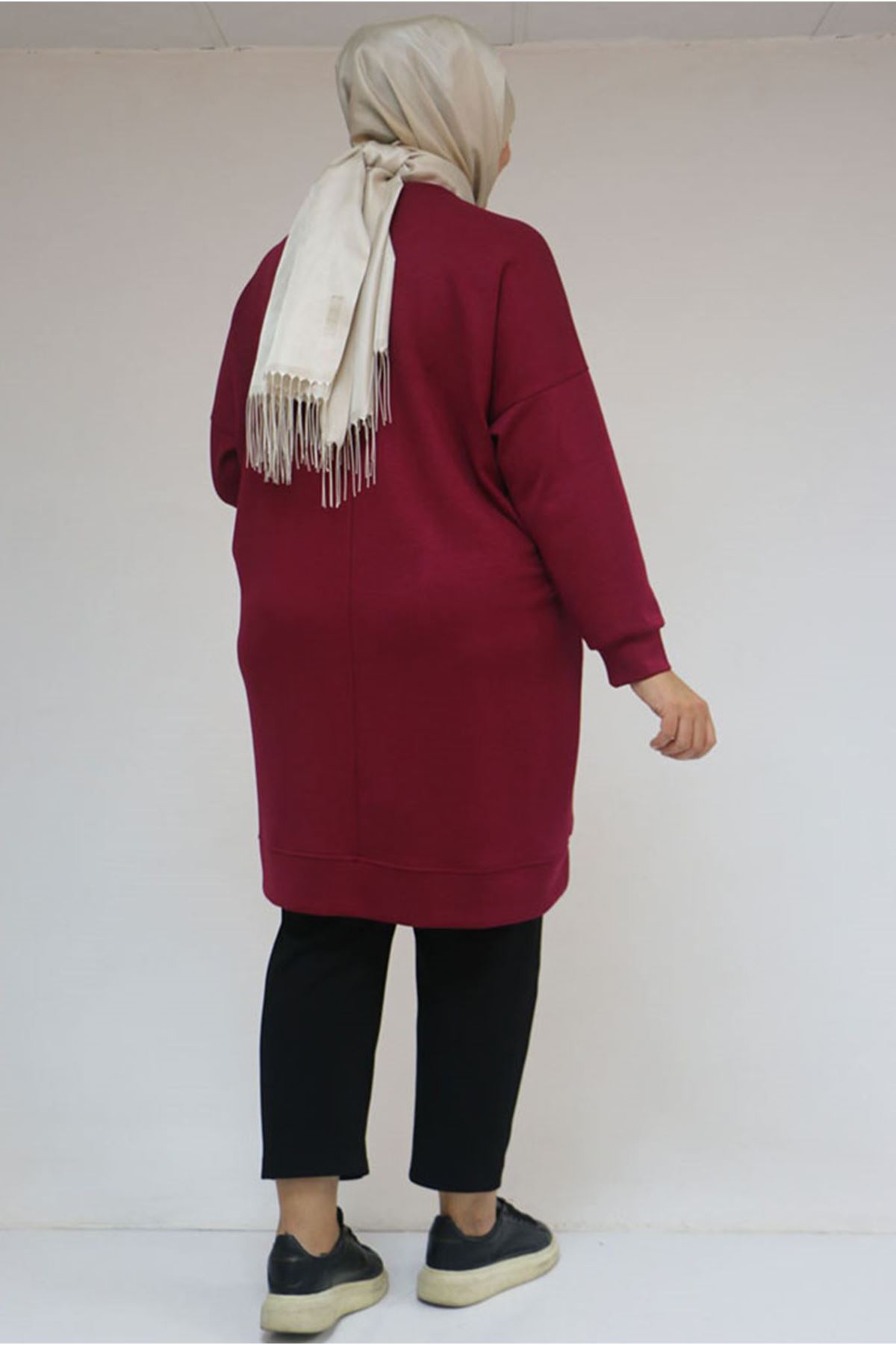 26K58151 - FUŞYA - Büyük Beden Kol Ve Etek Ucu Kendinden Ribanalı Modal Tunik