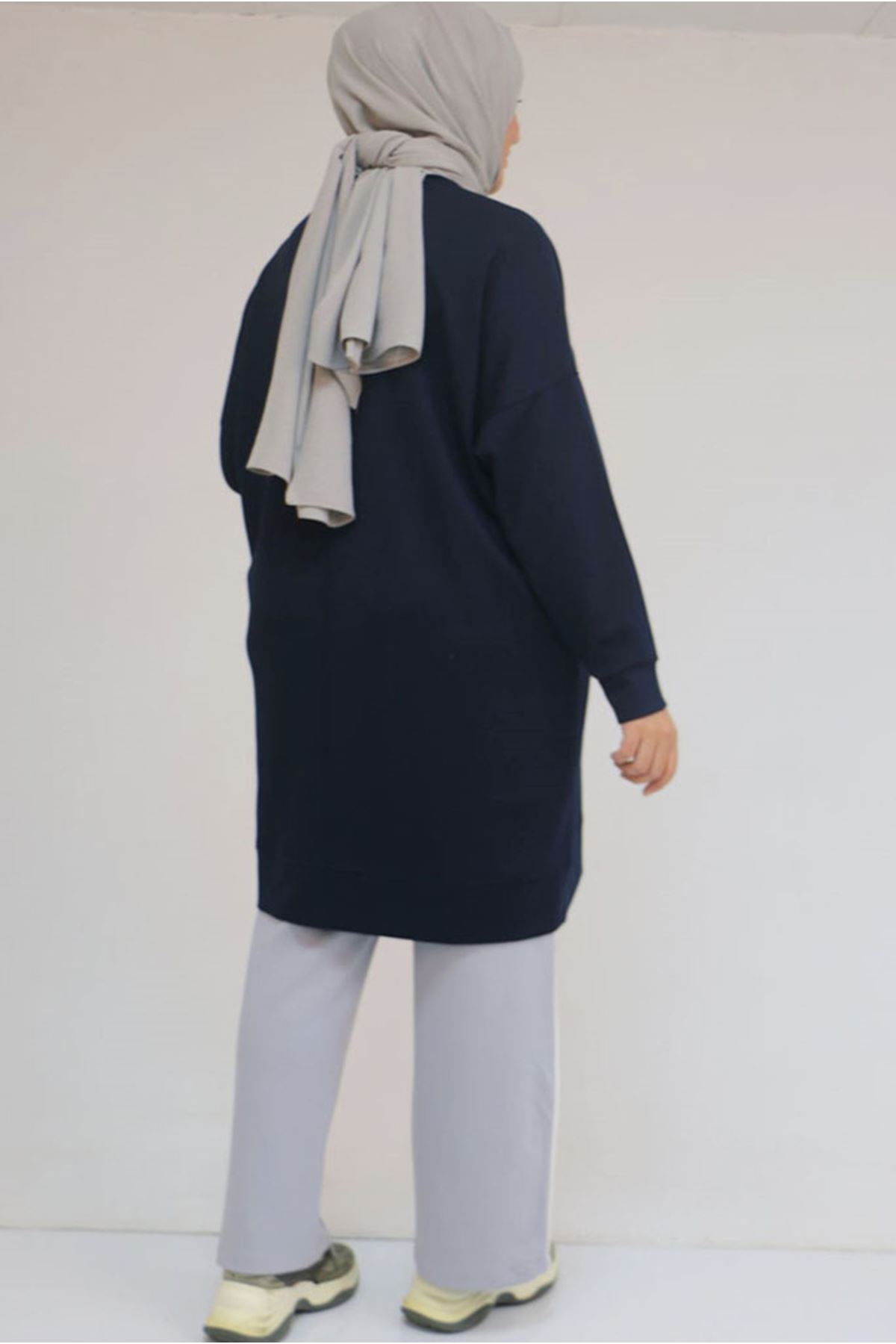 26K58151 - LACİVERT - Büyük Beden Kol Ve Etek Ucu Kendinden Ribanalı Modal Tunik