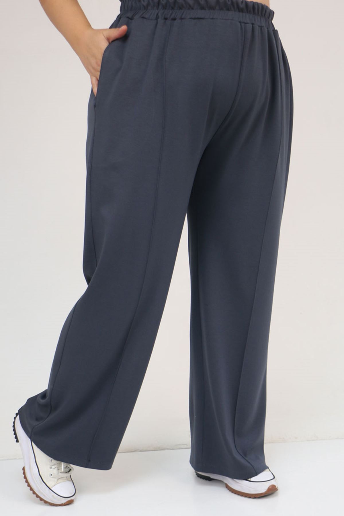 57304 Büyük Beden Ceketli Modal-Kapitone Üçlü Takım - Siyah-Antrasit