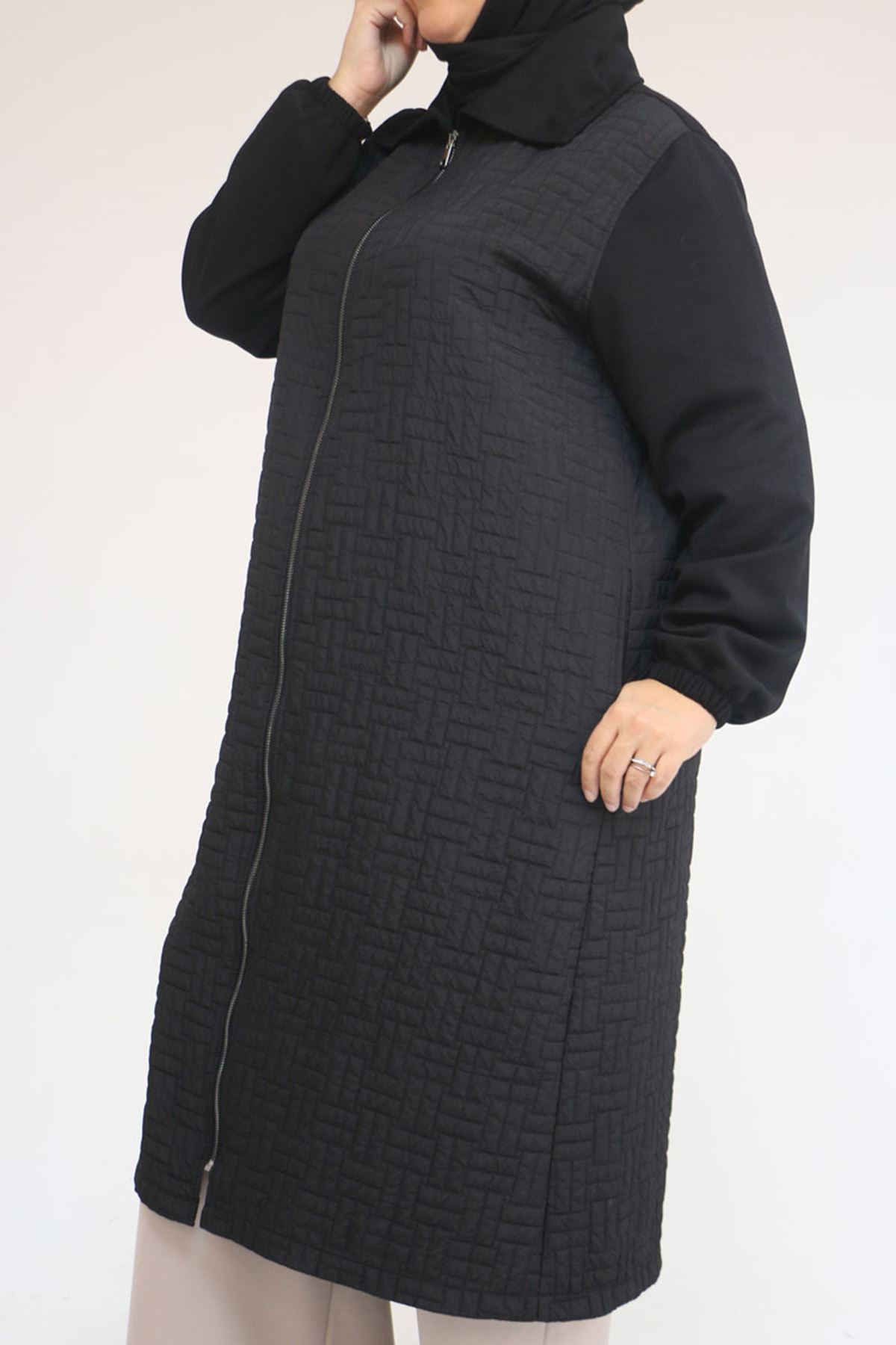 26K53042 - SİYAH -  Büyük Beden Kolları Lastikli Modal-Kapitone Kap