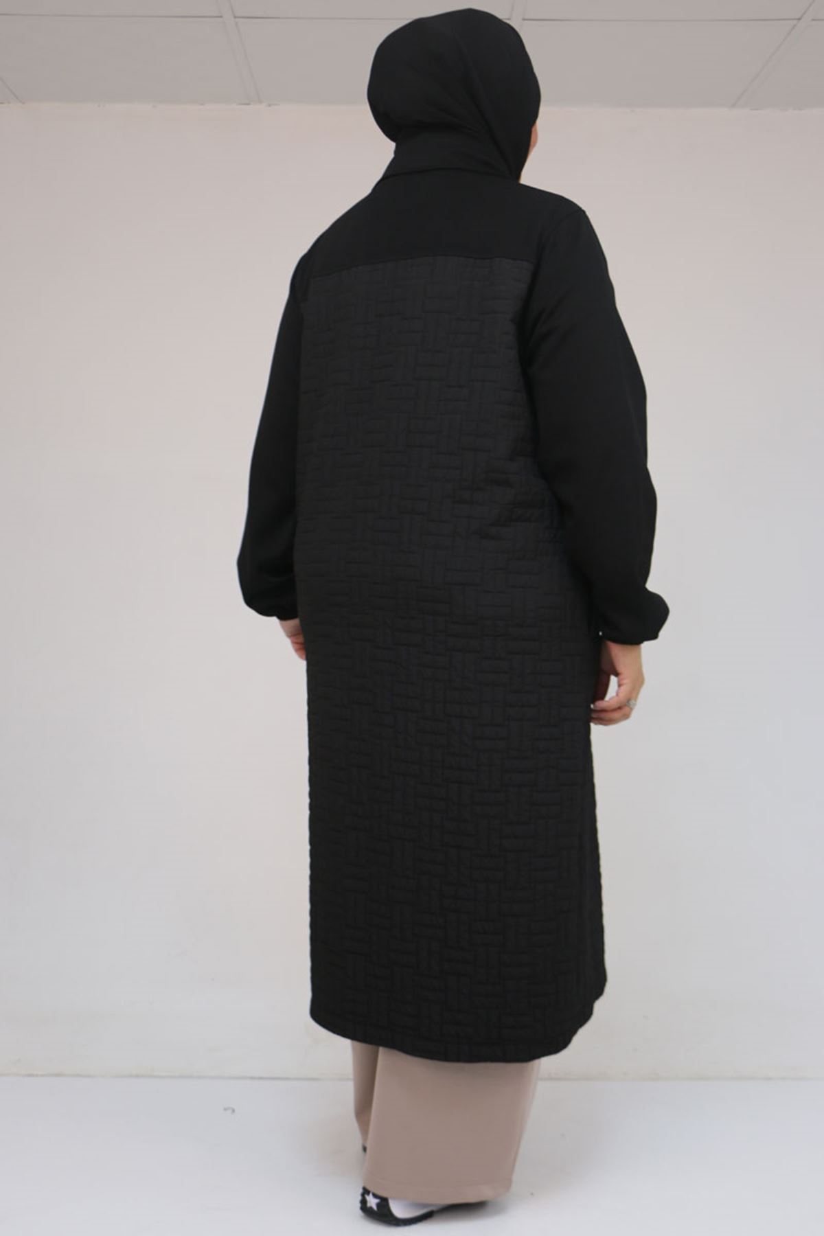 26K53042 - SİYAH -  Büyük Beden Kolları Lastikli Modal-Kapitone Kap