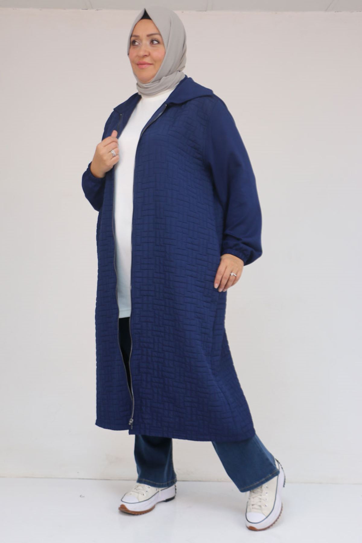 26K53042 - İNDİGO -  Büyük Beden Kolları Lastikli Modal-Kapitone Kap 