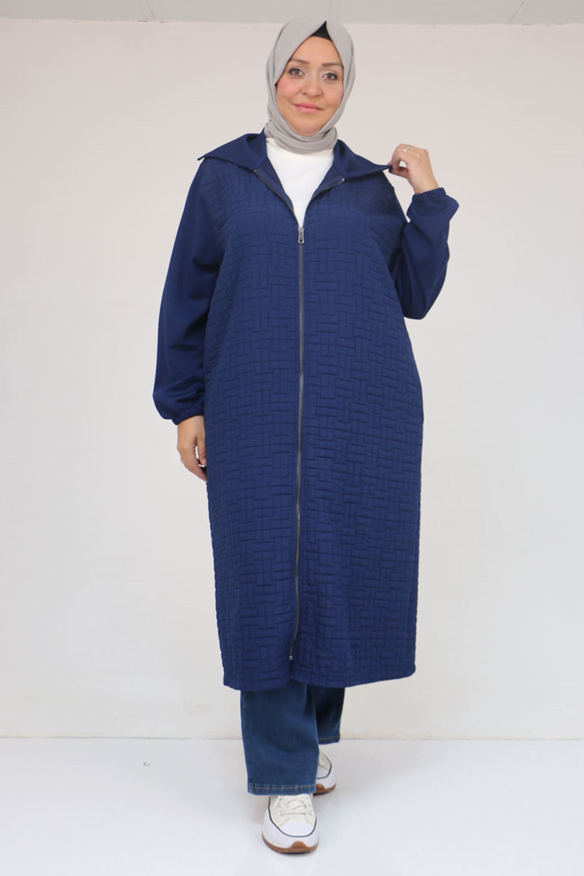 26K53042 - İNDİGO -  Büyük Beden Kolları Lastikli Modal-Kapitone Kap 