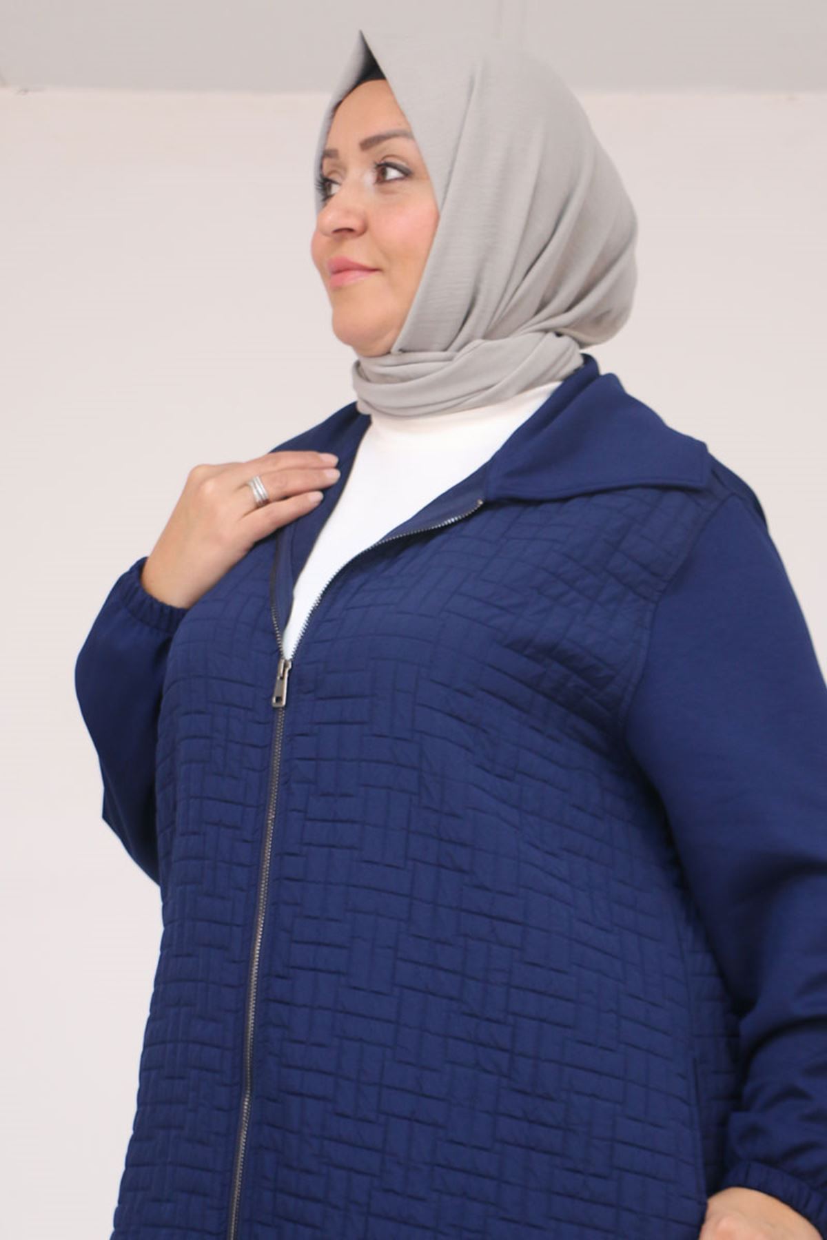 26K53042 - İNDİGO -  Büyük Beden Kolları Lastikli Modal-Kapitone Kap 