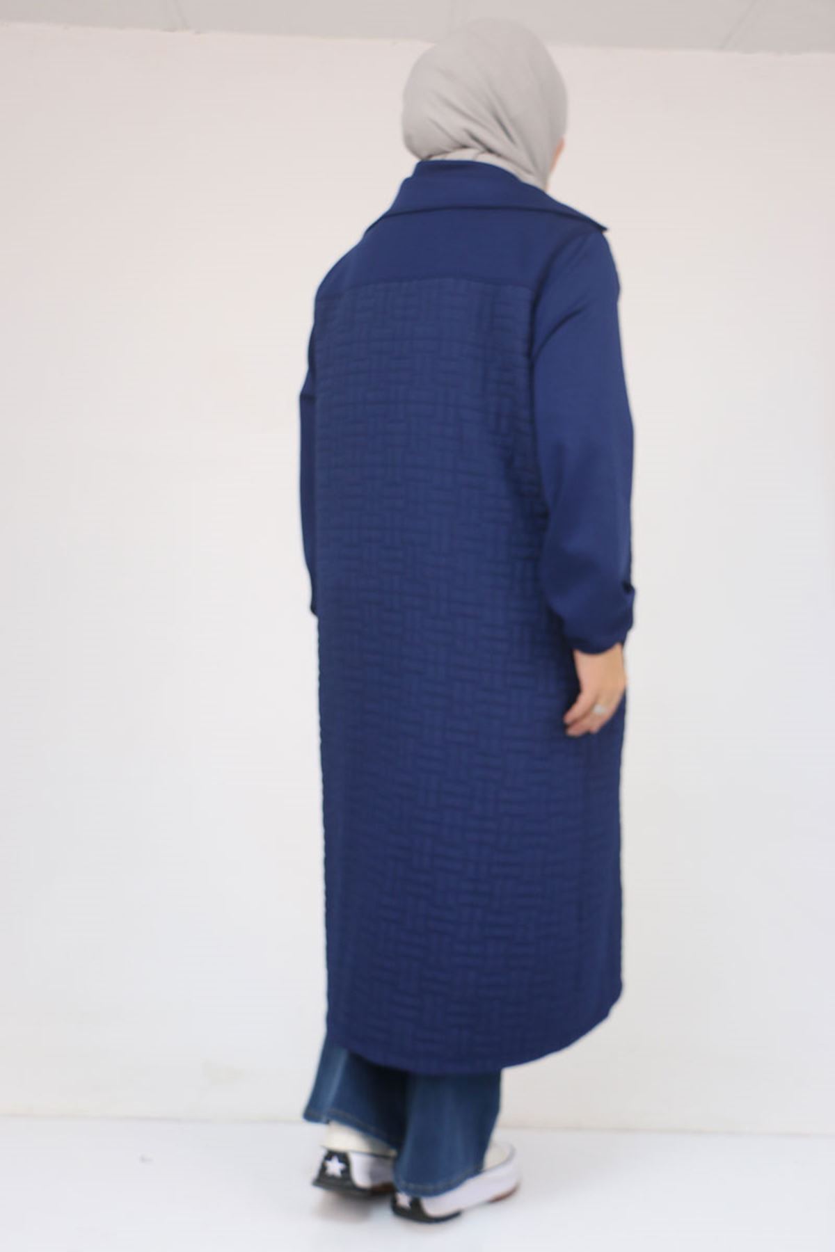 26K53042 - İNDİGO -  Büyük Beden Kolları Lastikli Modal-Kapitone Kap 