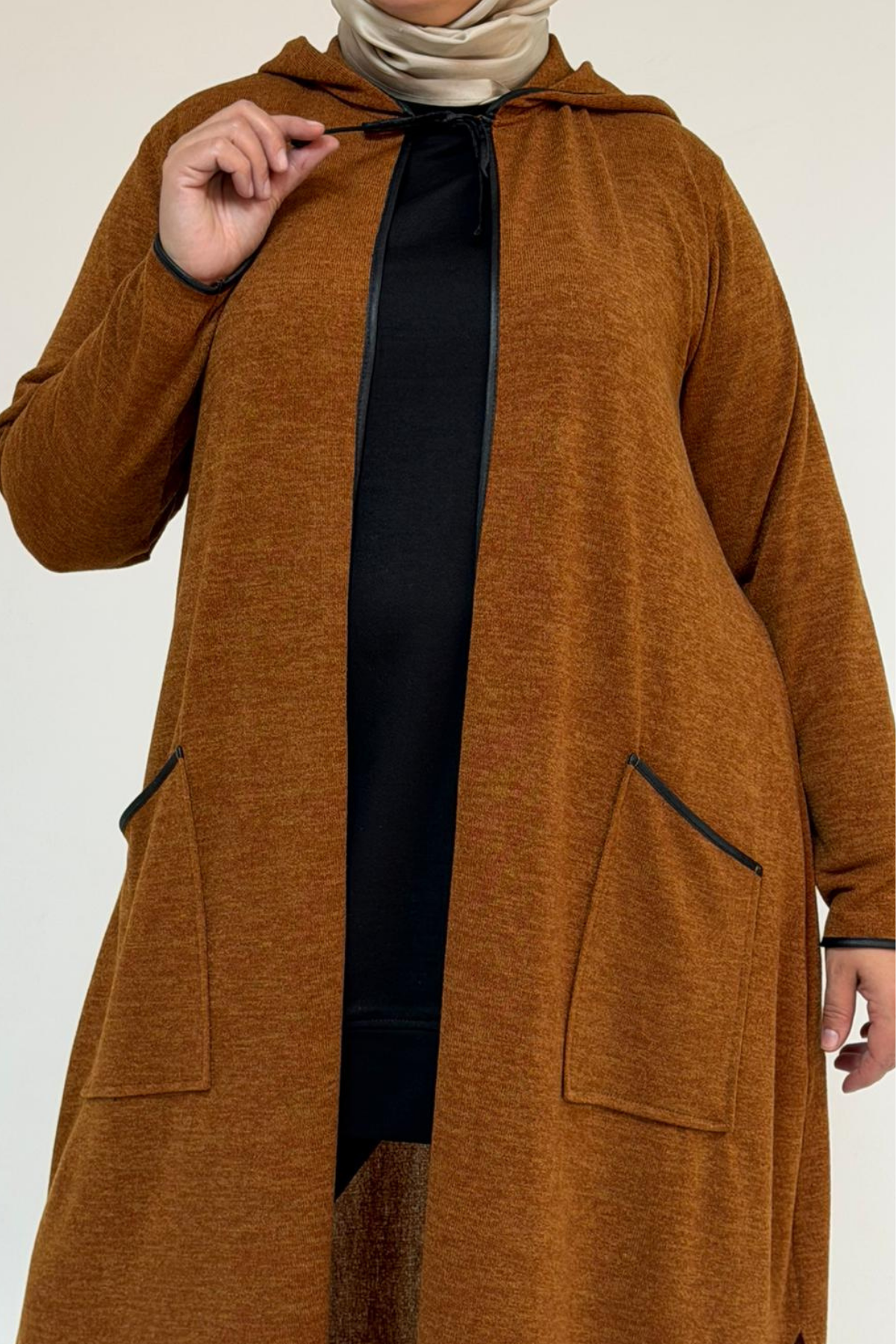 53063 Büyük Beden Biyeli Cepli Mir Ceket - Taba