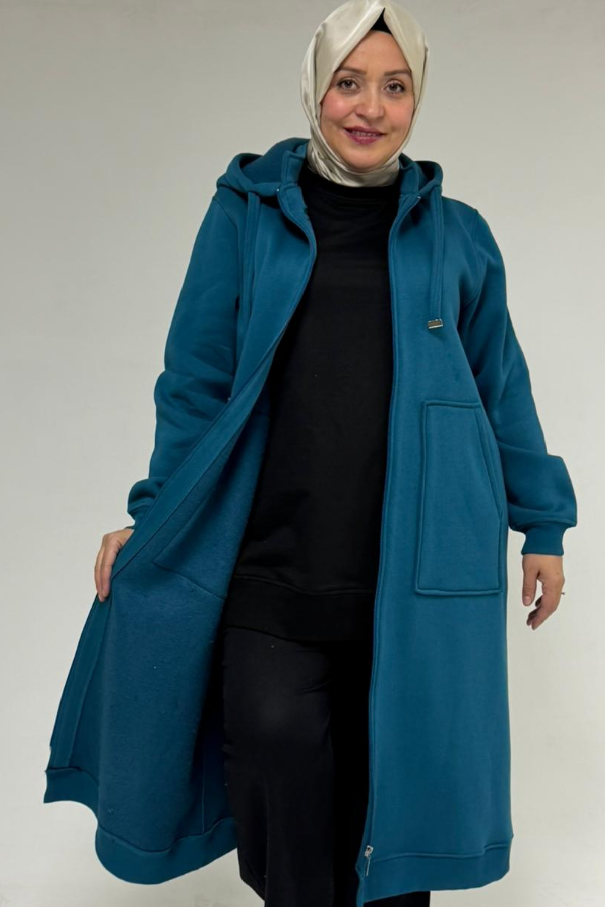 33103 Büyük Beden Fermuarlı Üç İplik Kap - Petrol