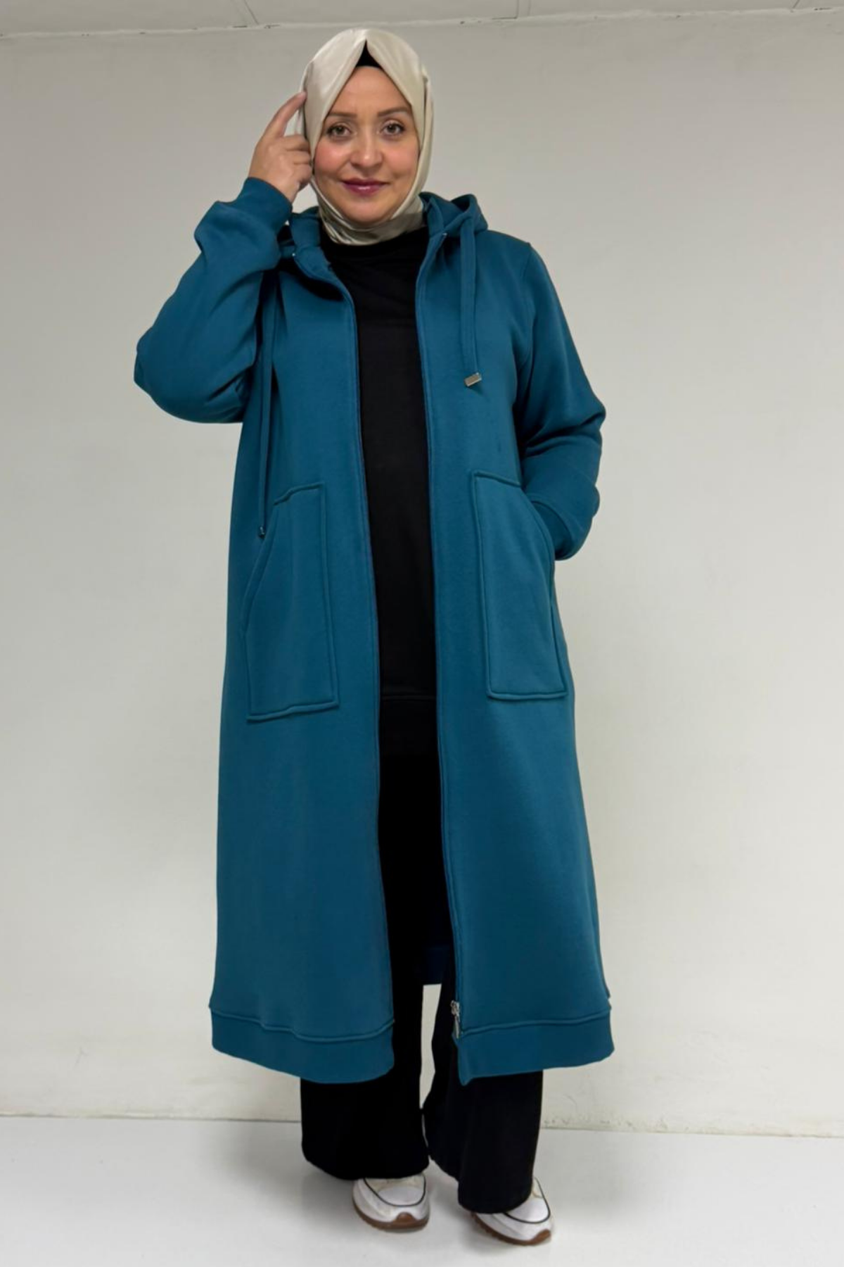 33103 Büyük Beden Fermuarlı Üç İplik Kap - Petrol