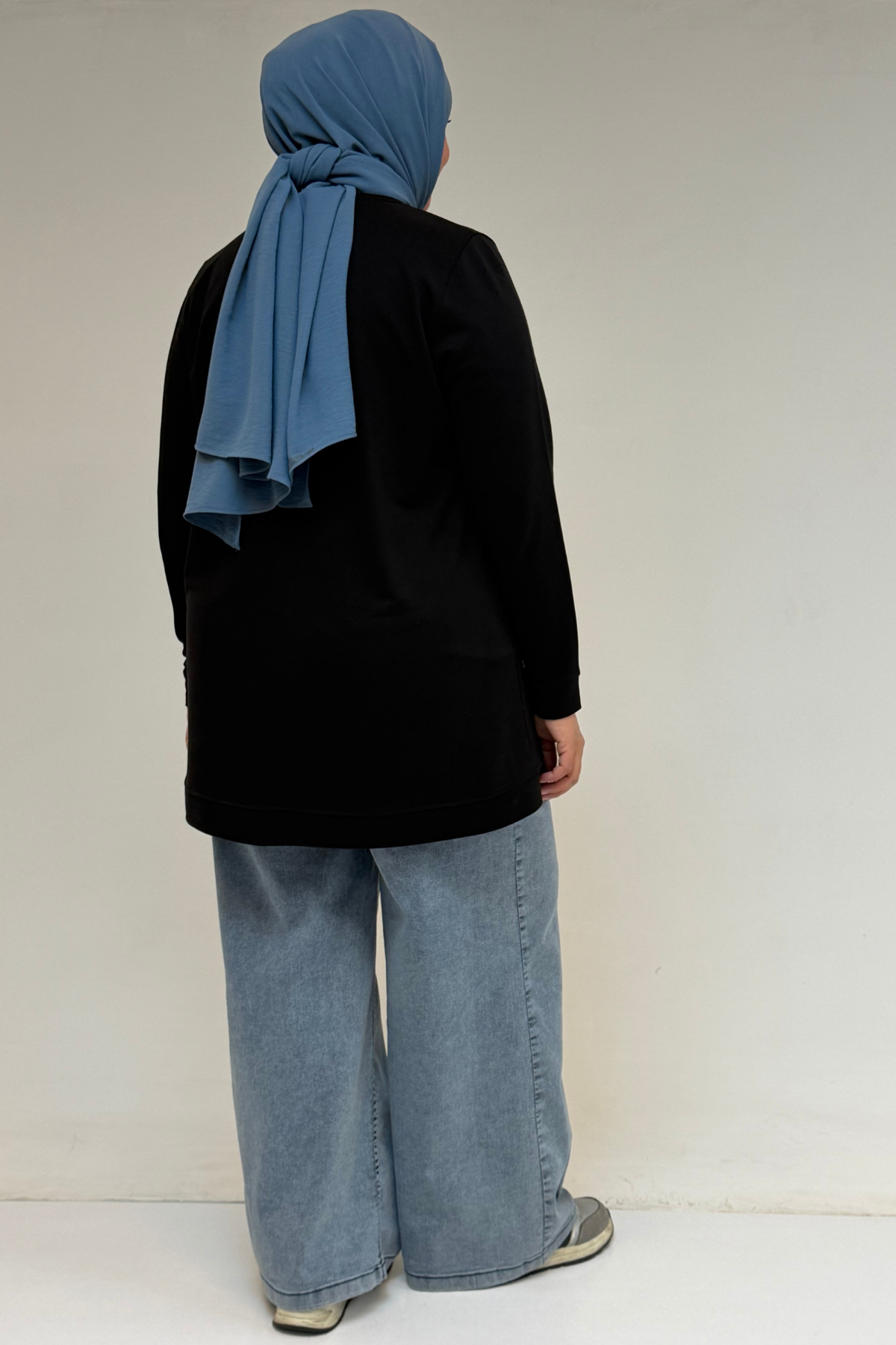 58172 Büyük Beden Taş Baskı Detaylı Kristal Tunik - Siyah