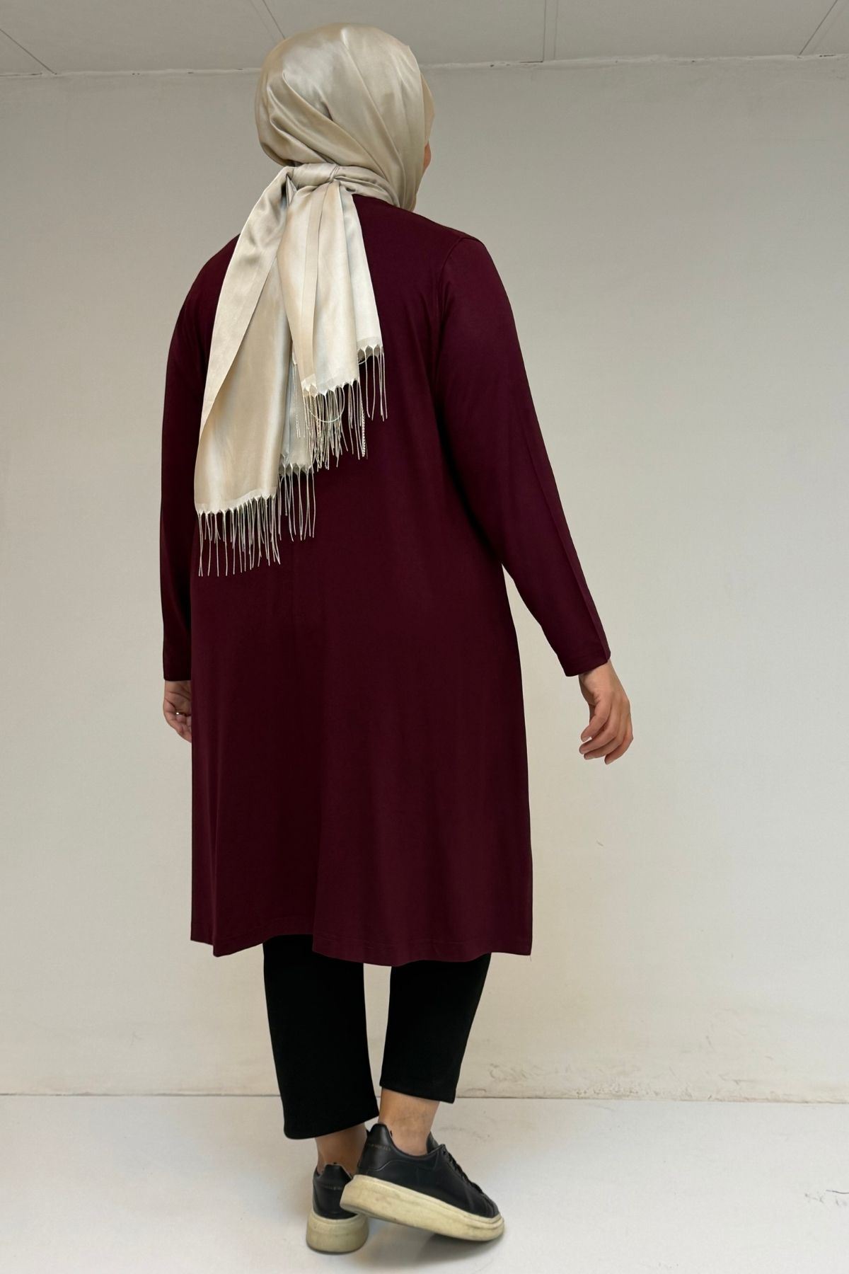 58070 Büyük Beden Asimetrik Kesim Penye Tunik - Bordo