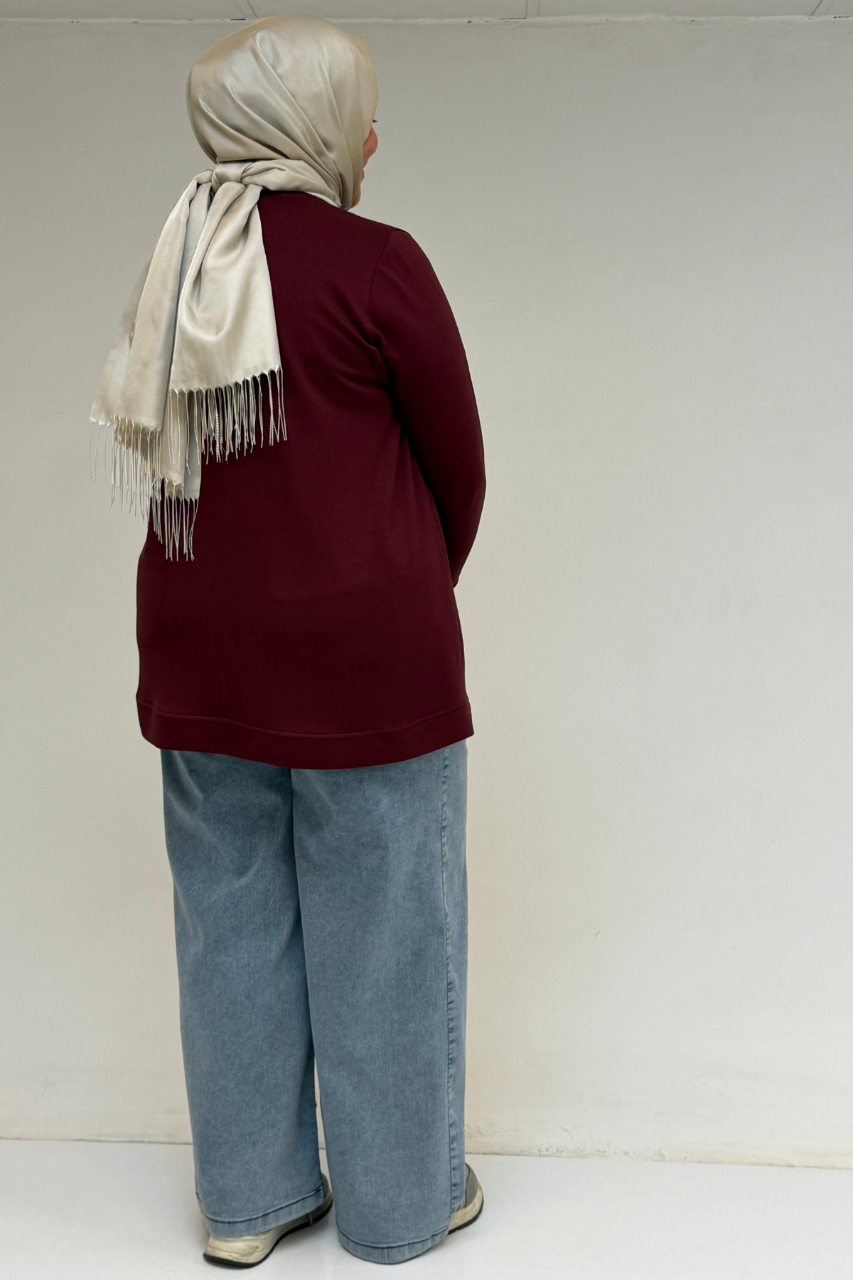 58172 Büyük Beden Taş Baskı Detaylı Kristal Tunik - Bordo