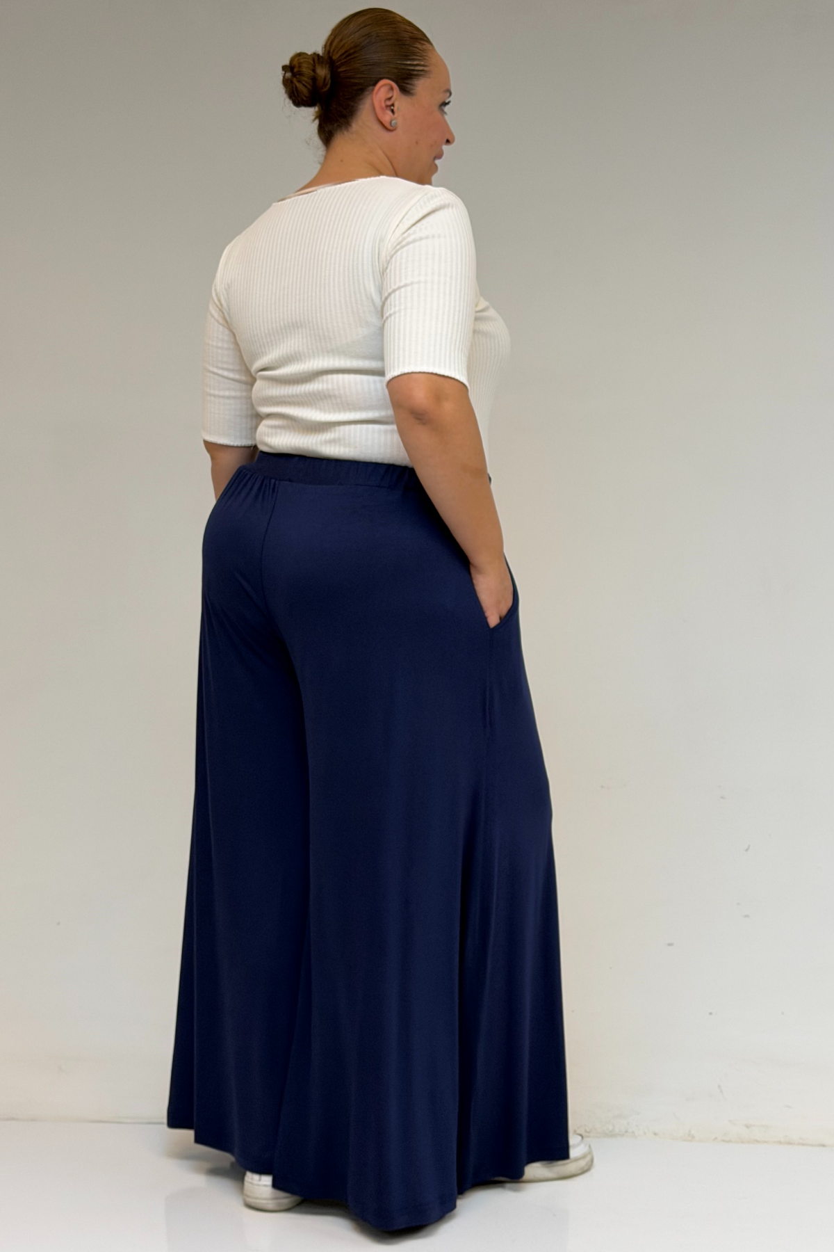 49003 Büyük Beden Beli Lastikli Penye Etek Pantolon - İndigo