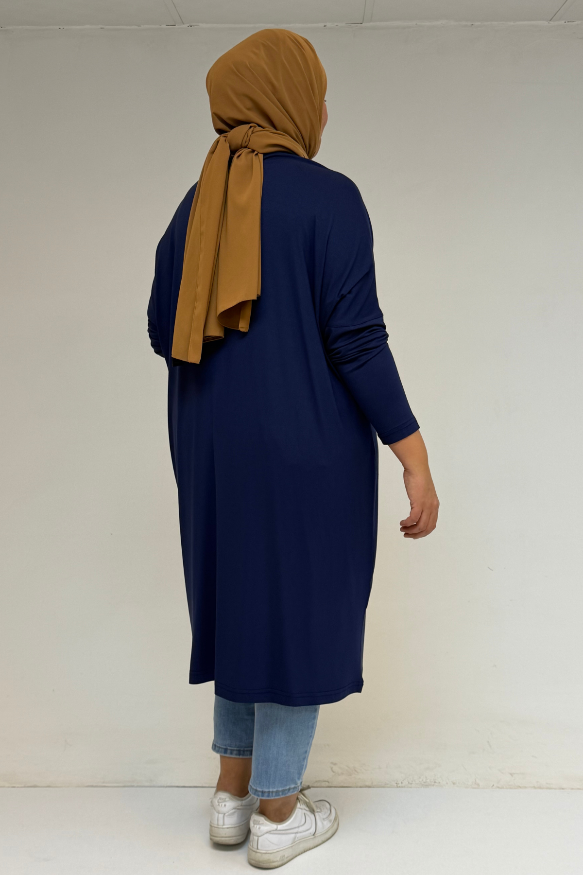 28092 Büyük Beden Düşük Kol Penye Tunik - İndigo