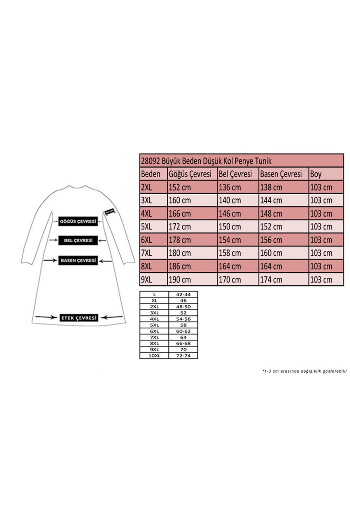 28092 Büyük Beden Düşük Kol Penye Tunik - İndigo