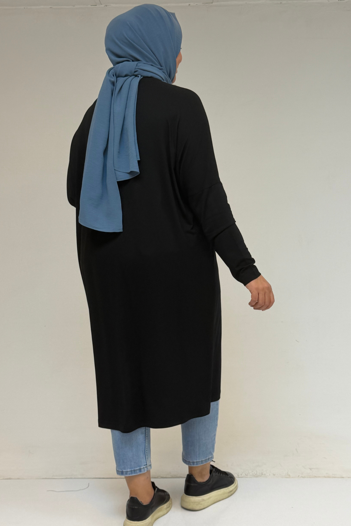 28092 Büyük Beden Düşük Kol Penye Tunik - Siyah