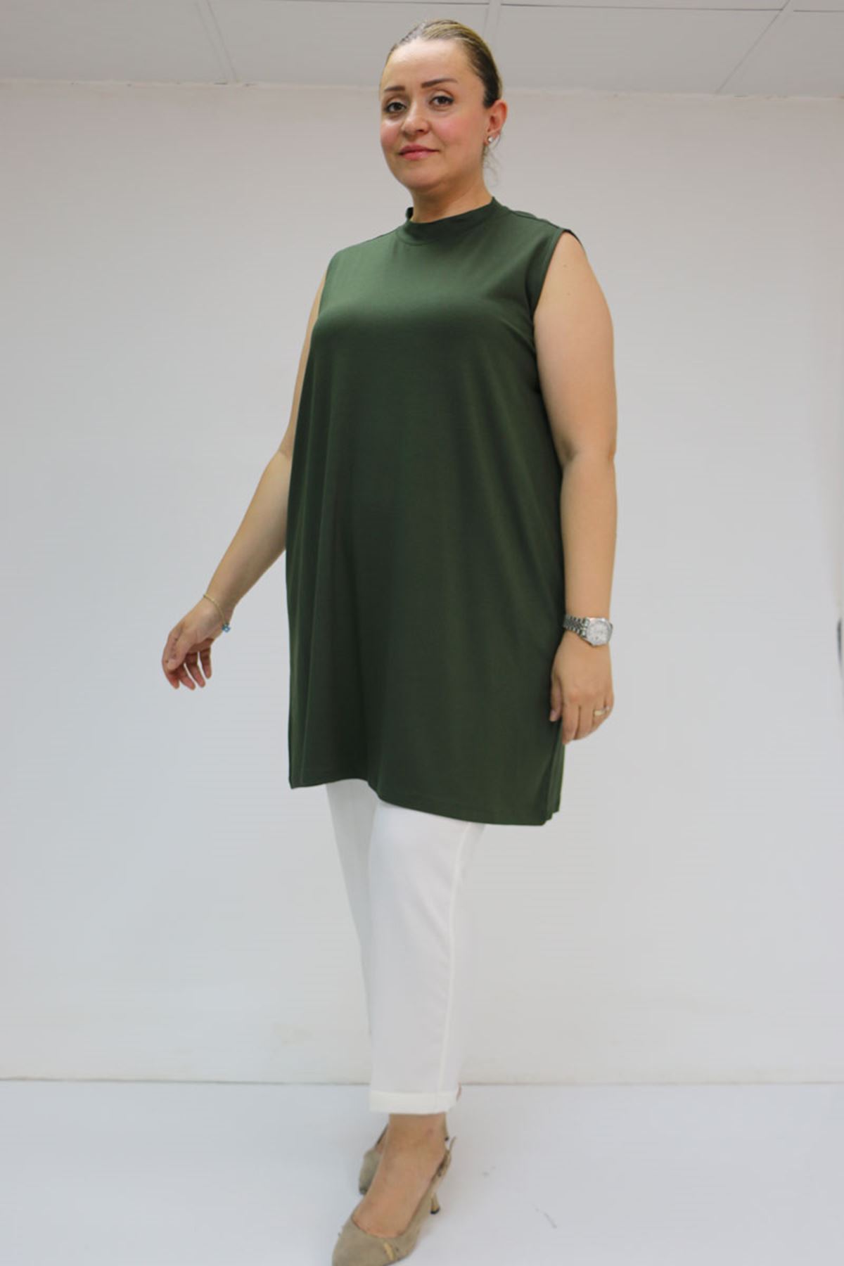 58501 Büyük Beden Hakim Yakalı Penye İçlik - Bordo