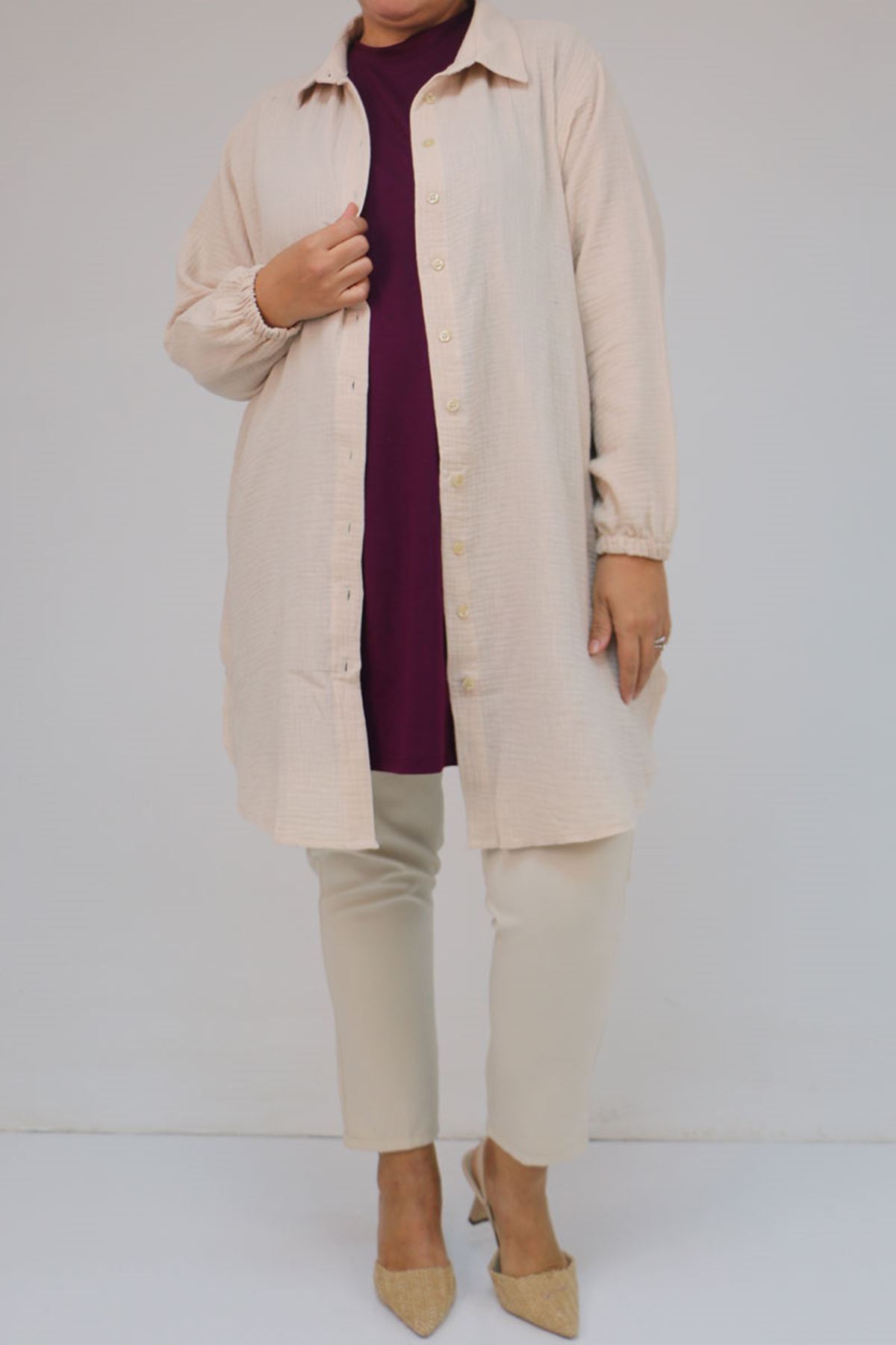 58501 Büyük Beden Hakim Yakalı Penye İçlik - Mürdüm